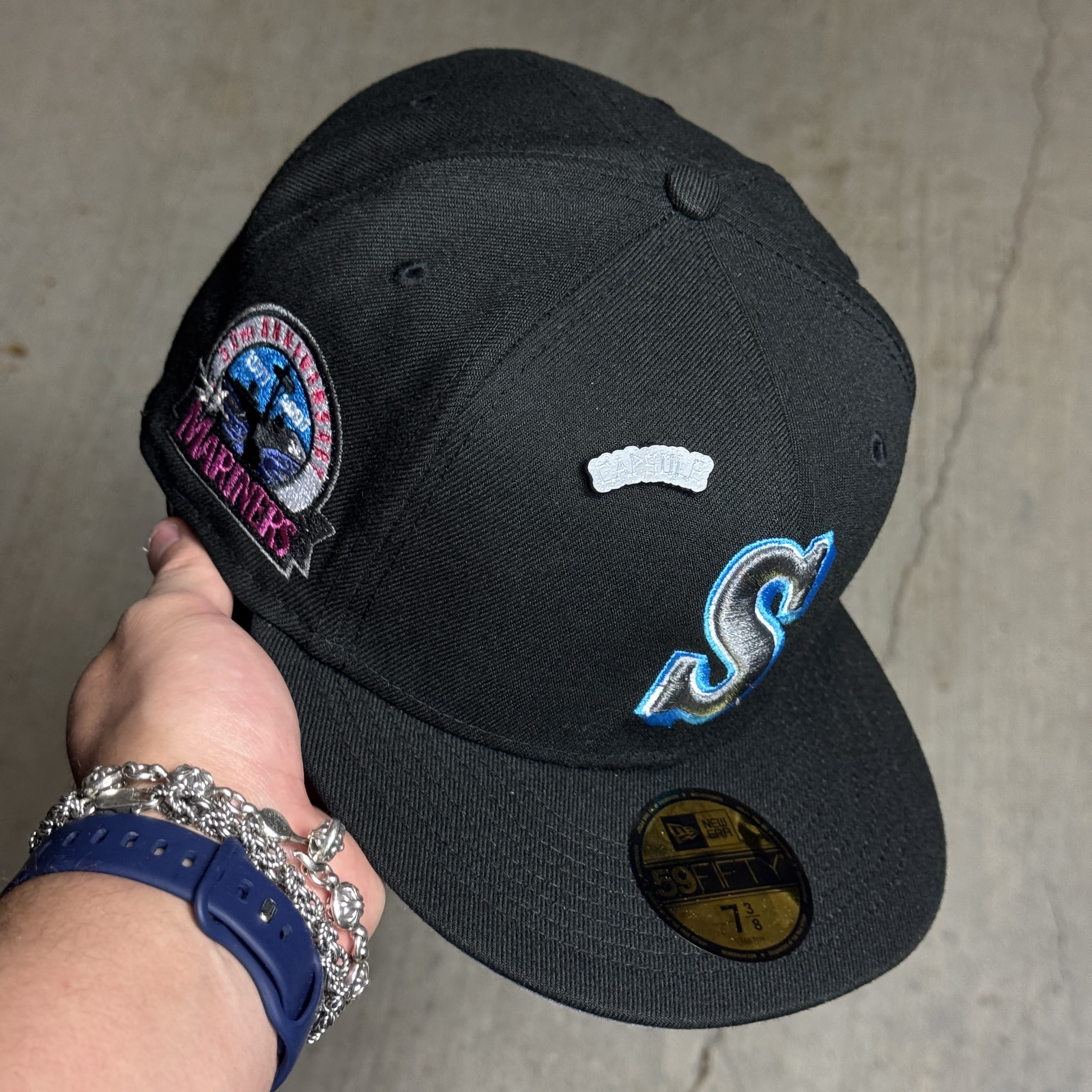 NWT 3/8 Black Seattle Mariners 30th Anniversary 59fifty New Era Fitted Hat Cap