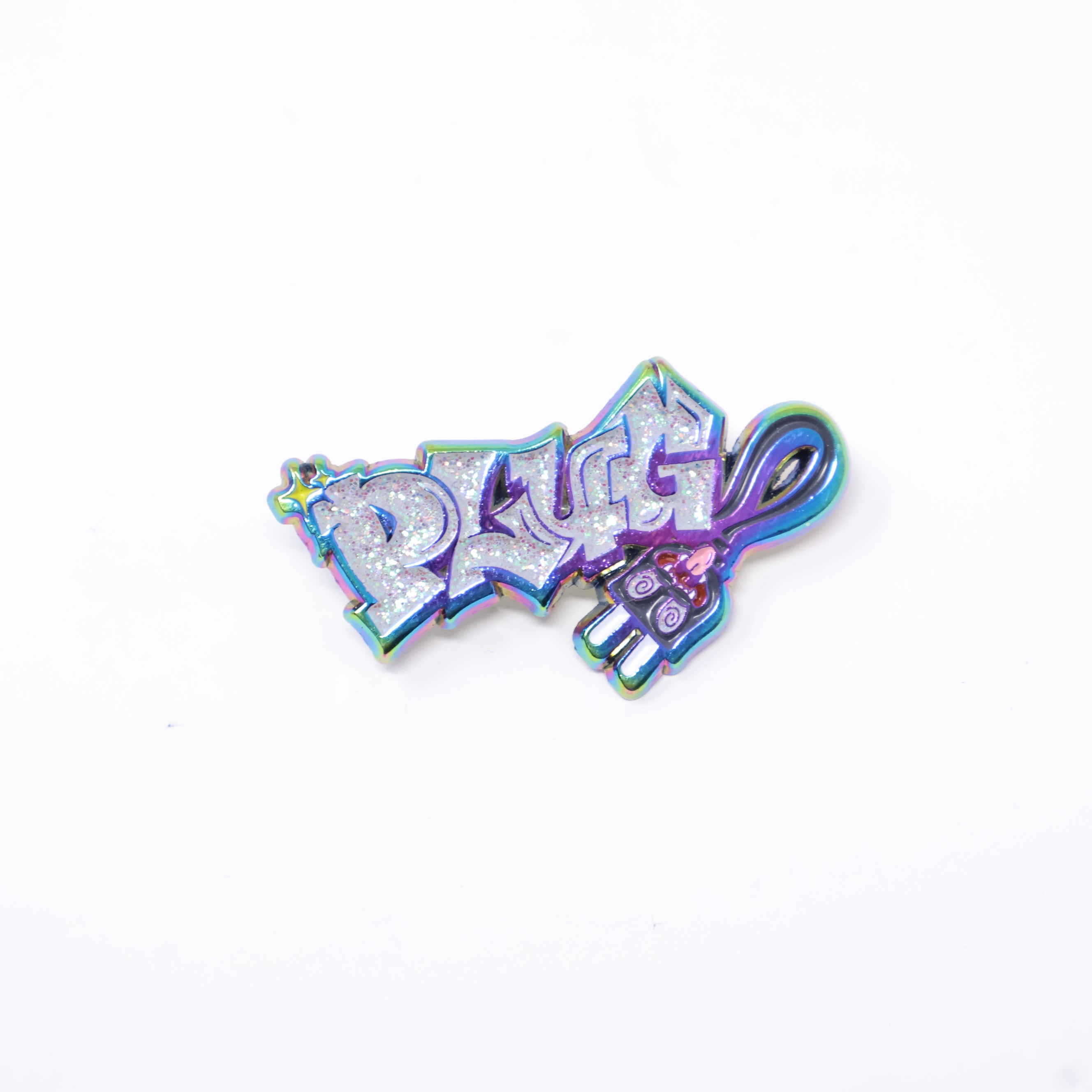 PLUG White Glitter/Irisdescent Graphic Pin