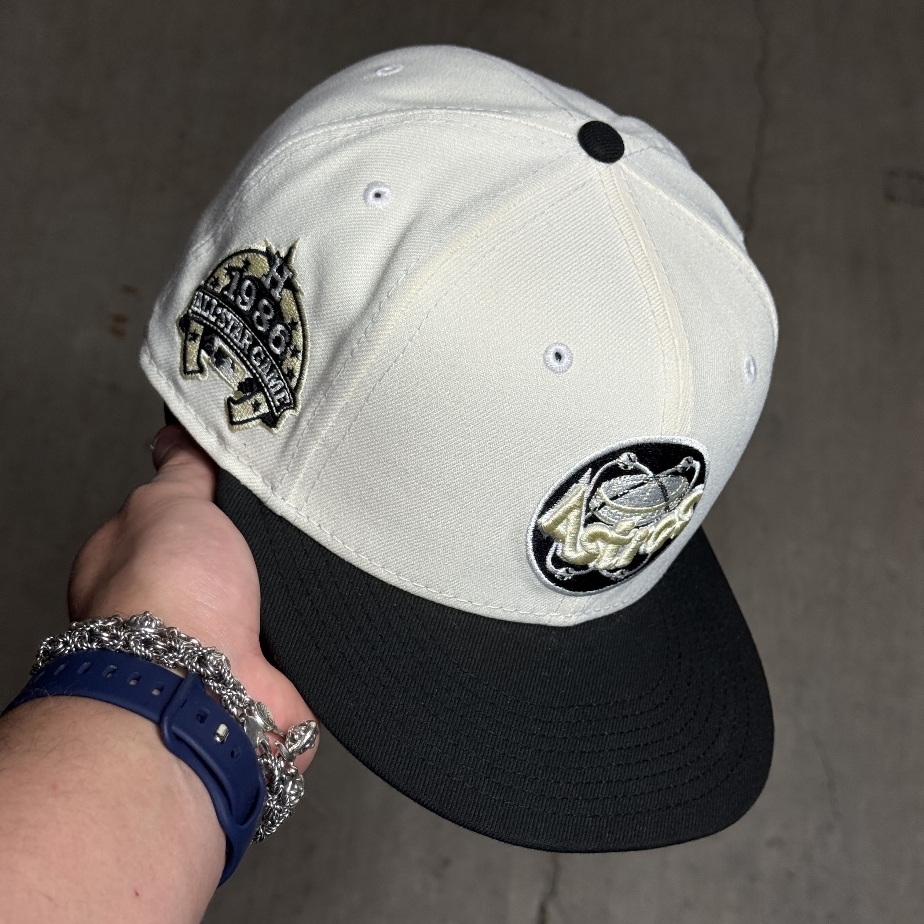 USED 3/8 Chrome Houston Astros 1986 All Star Game 59fifty New Era Fitted Hat Cap