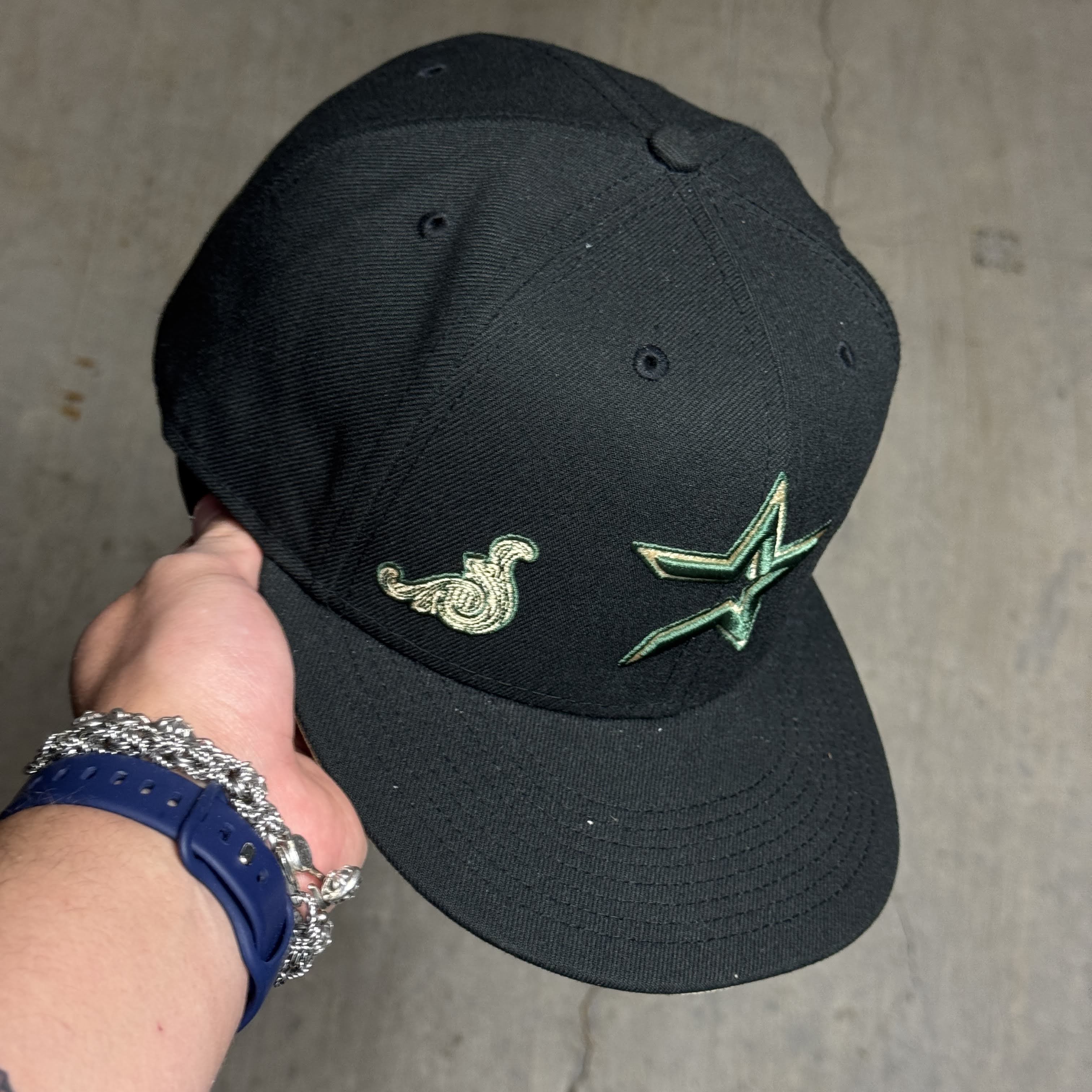 USED 3/8 Black Houston Astros Simple Clean Dope 59fifty New Era Fitted Hat Cap