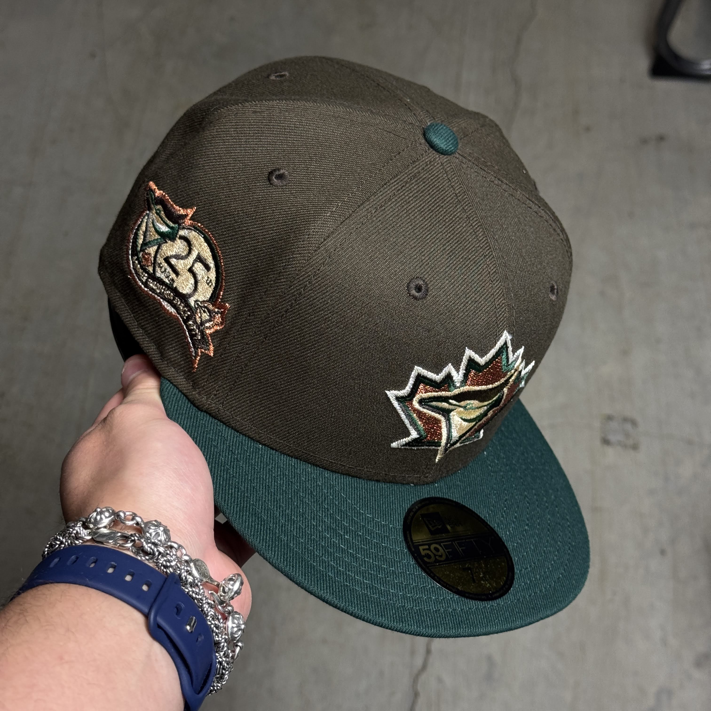NWT 1/4 Brown Toronto Blue Jays 25th Anniversary 59fifty New Era Fitted Hat Cap