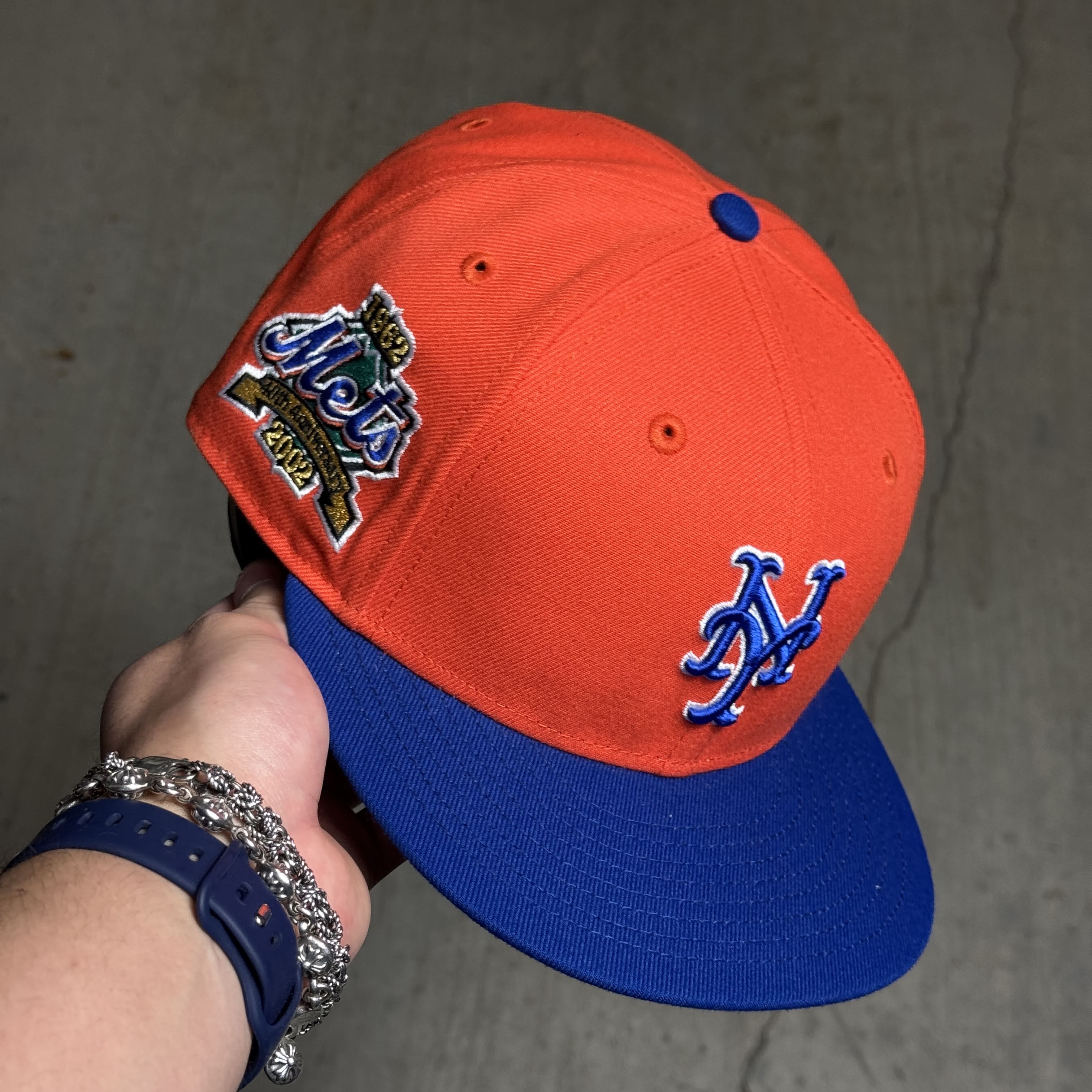 USED 5/8 Orange New York Mets 40th Anniversary 59fifty New Era Fitted Hat Cap