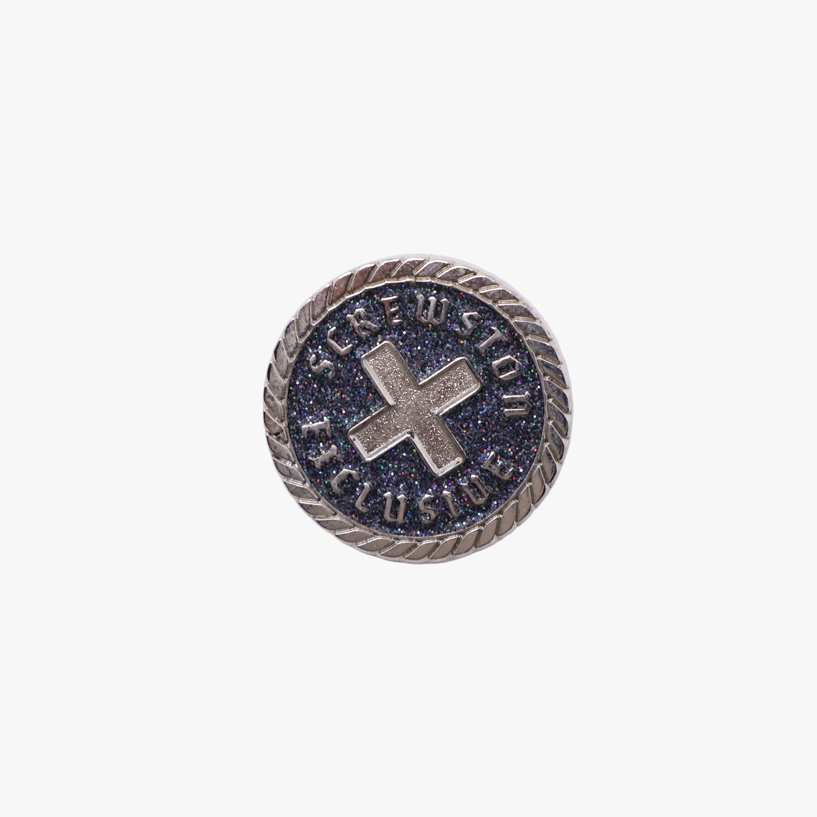 Supremo Silver Plating Black Glitter Coin Pin