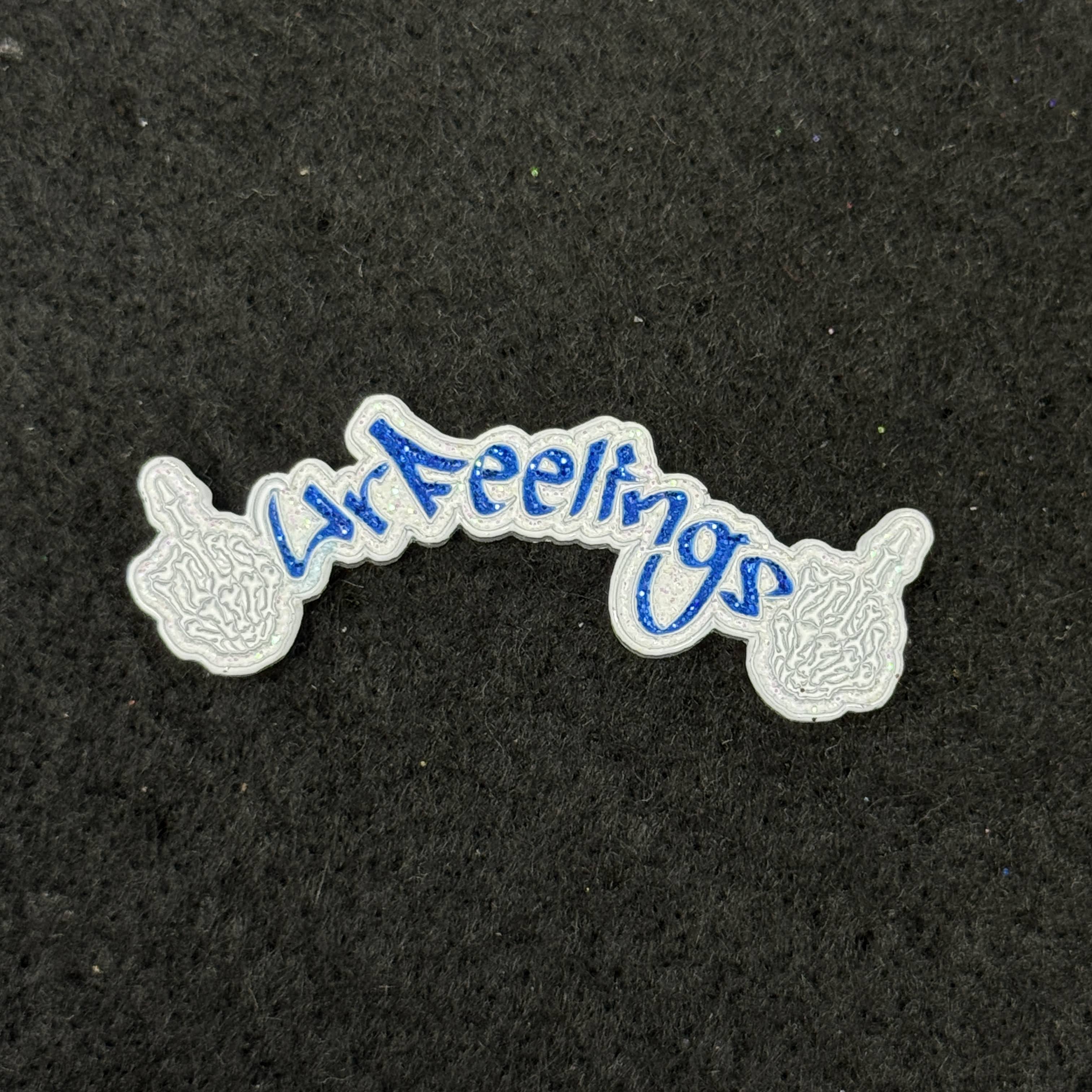 White/Blue F Your Feelings Script Pin