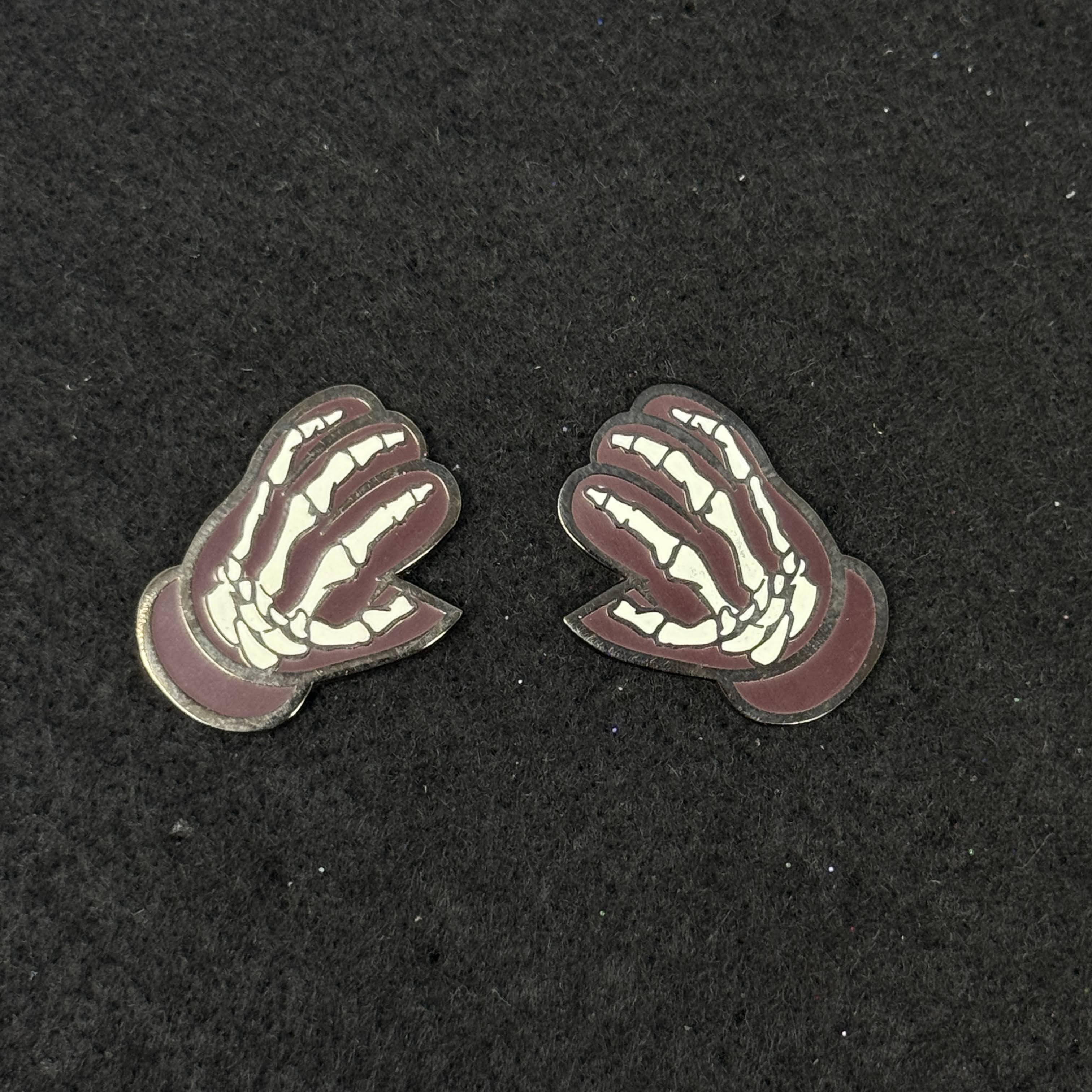 2-Piece Maroon Skeleton Hands Graphic Pin