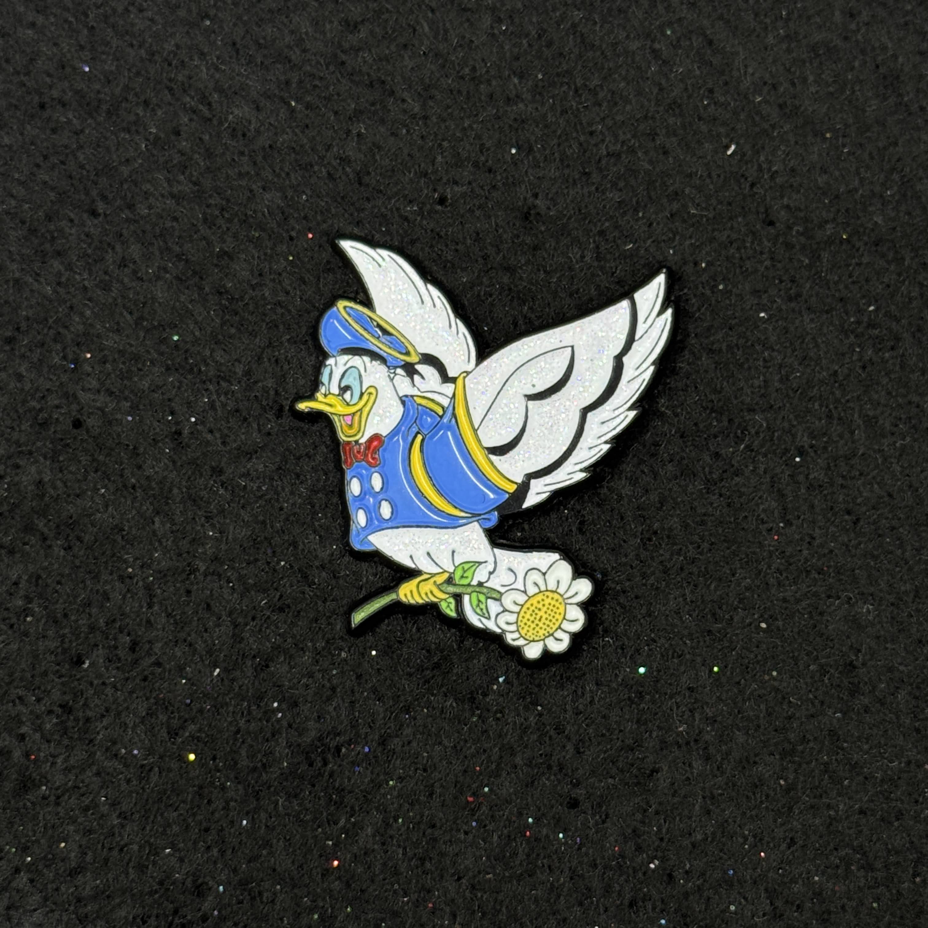 White Bird Cartoon Graphic Pin