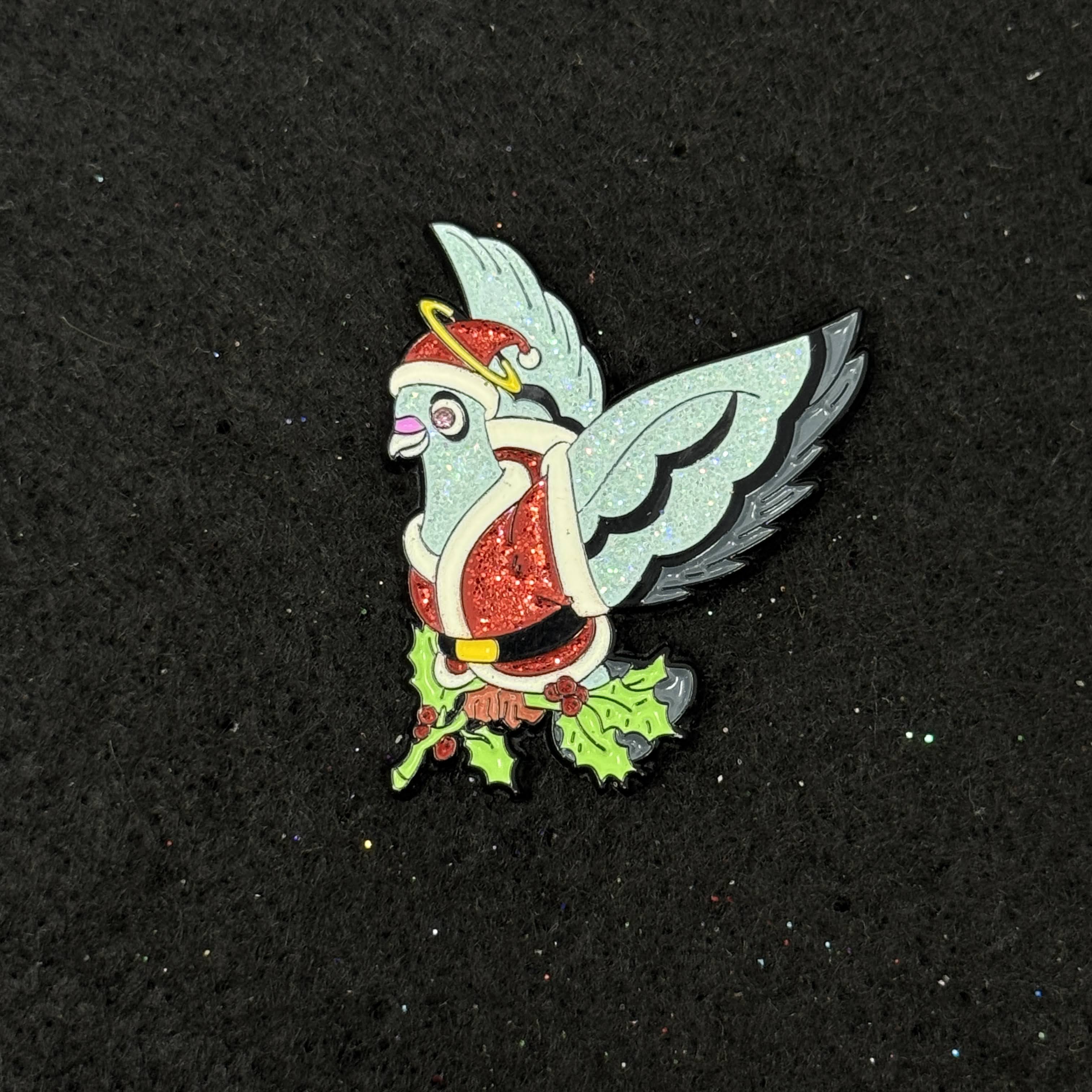 Santa Christmas Themed Bird Graphic Pin