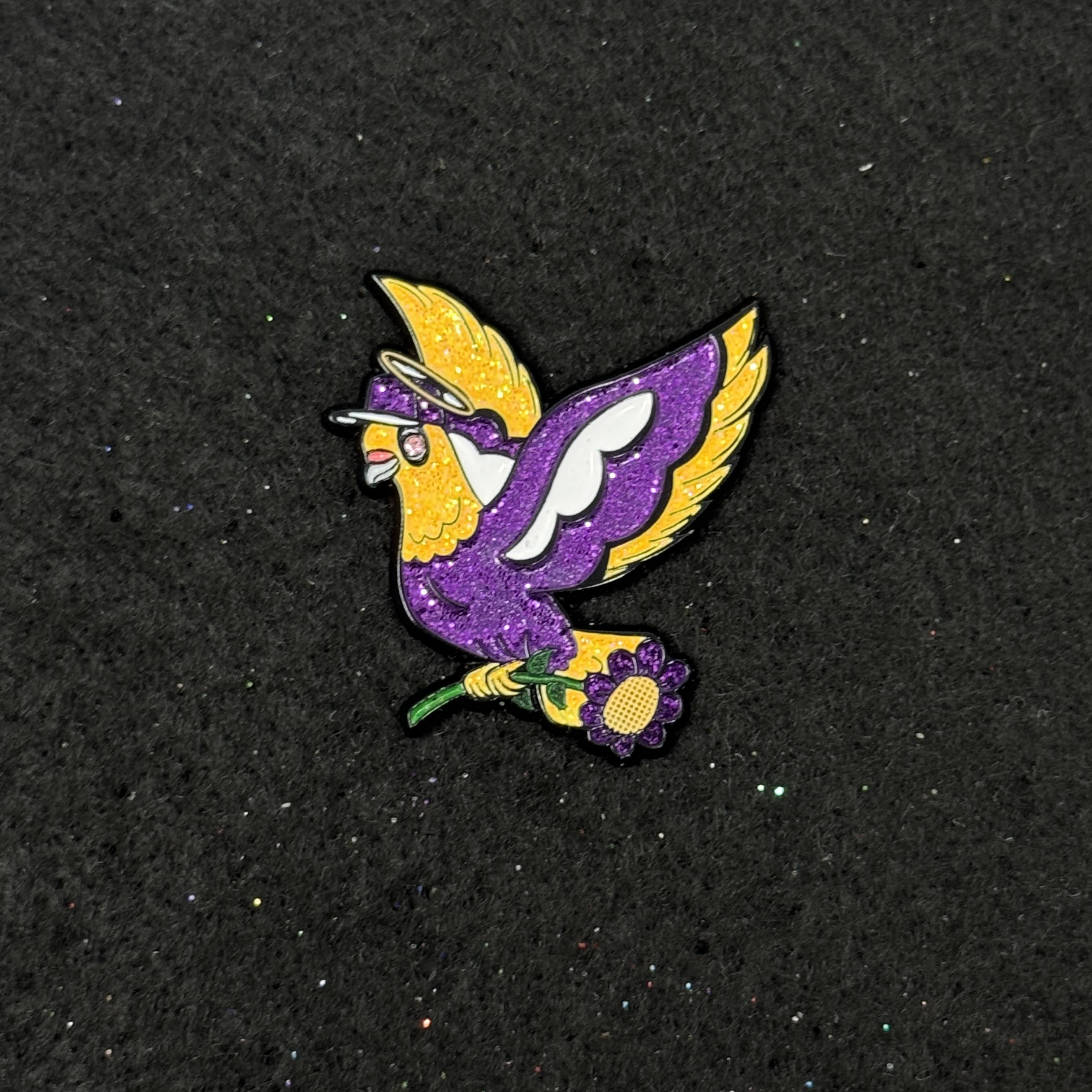 Purple/Yellow Bird Graphic Pin