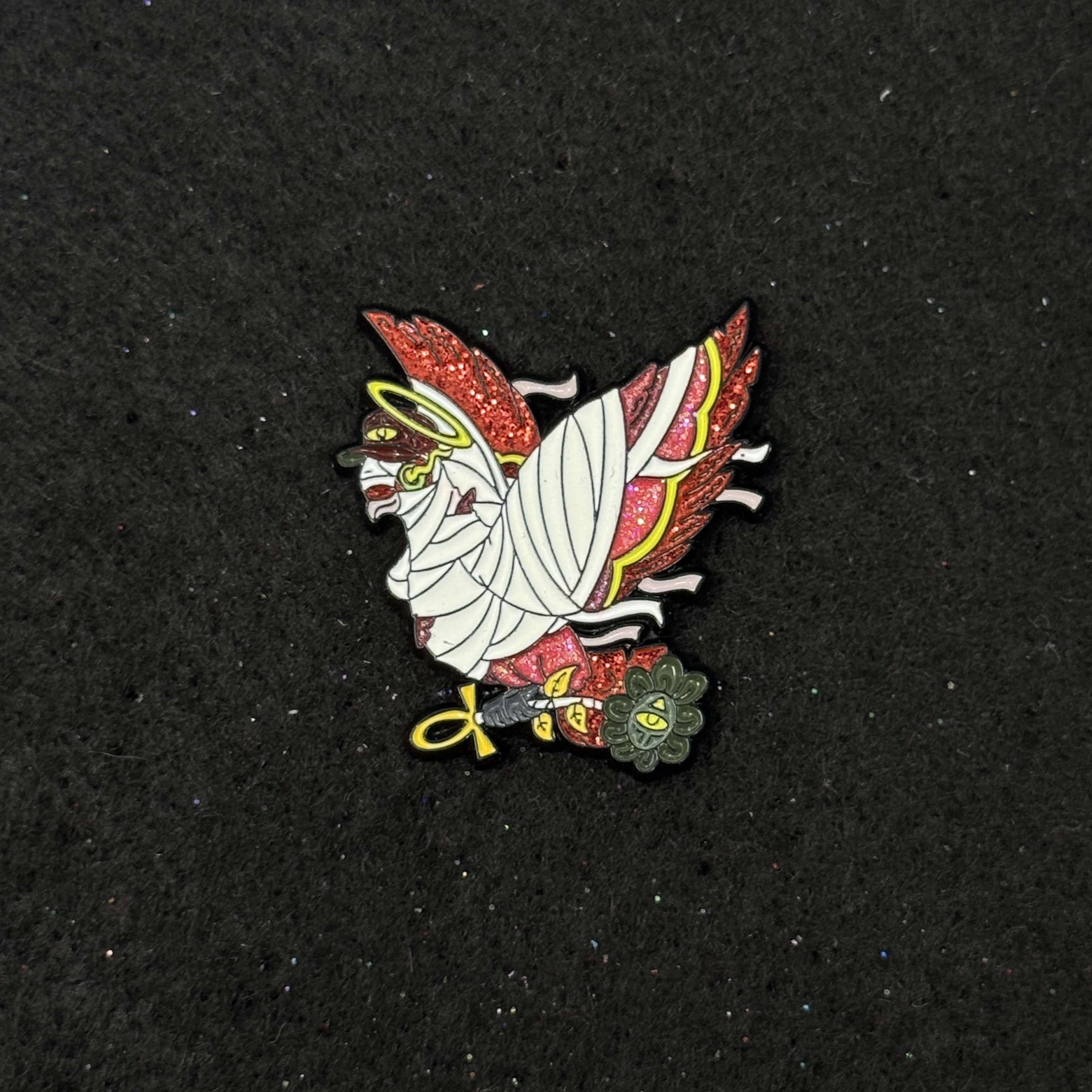 Mummy Wrapped Bird Graphic Pin
