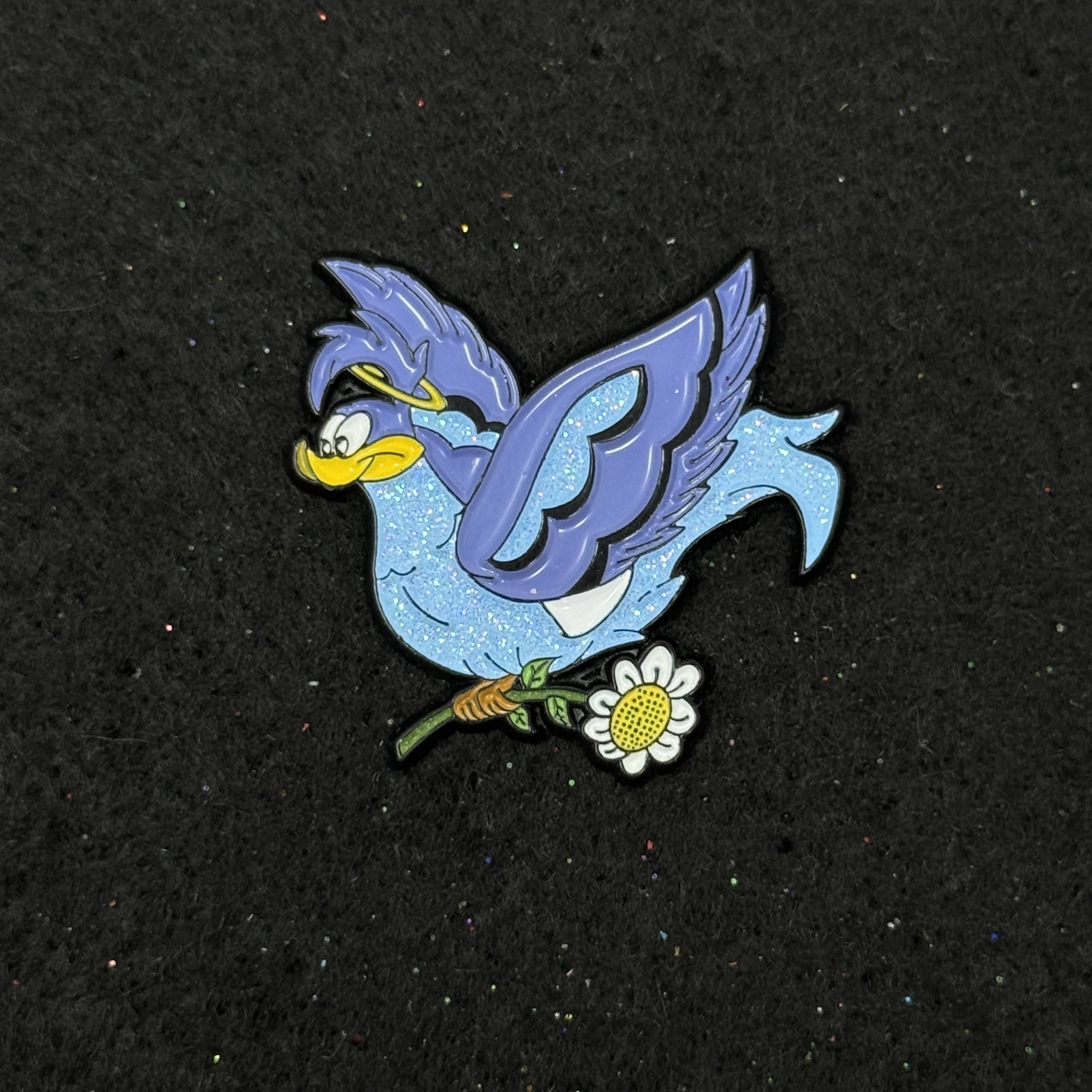 Blue Bird Cartoon Graphic Pin