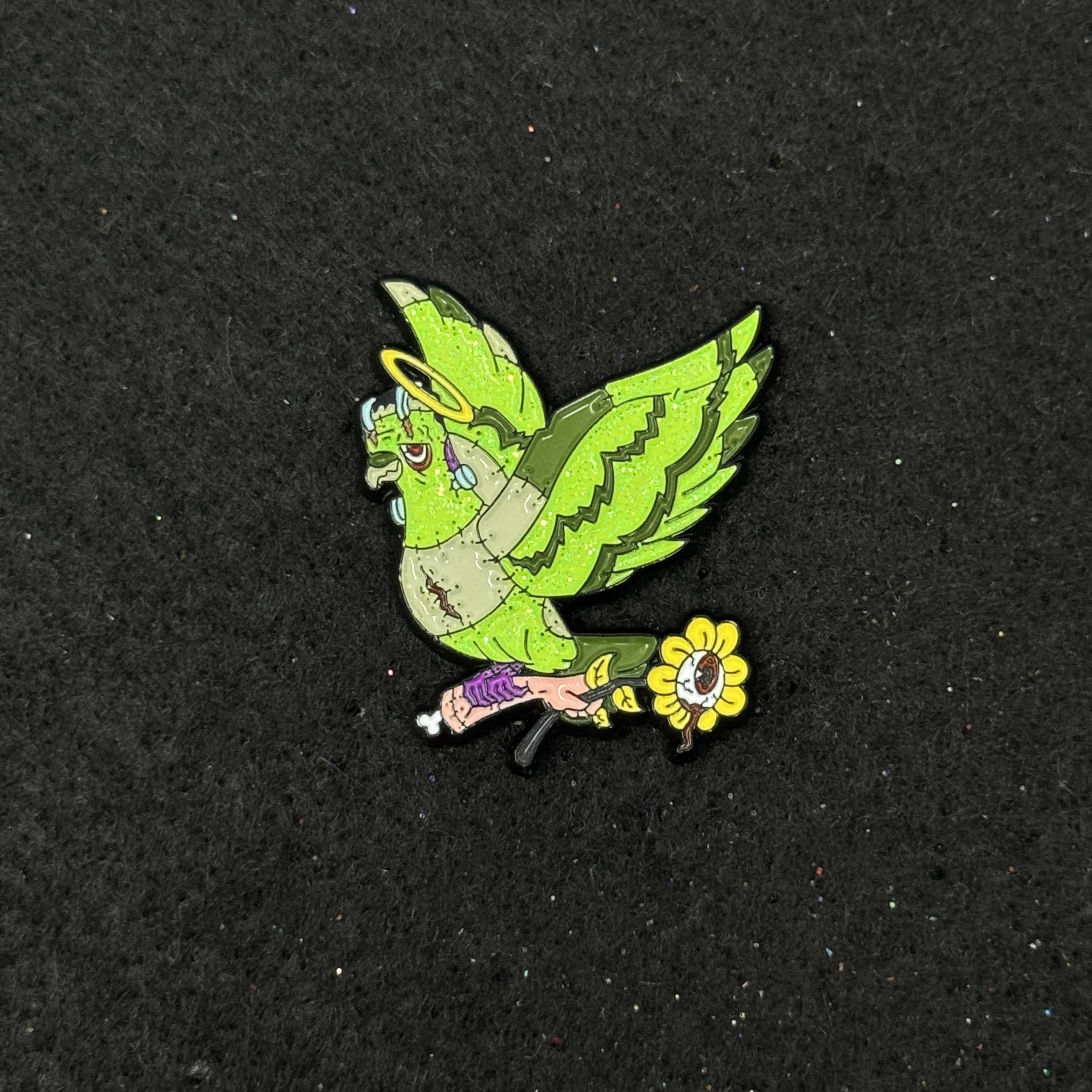 Green Zombie Bird Halloween Graphic Pin