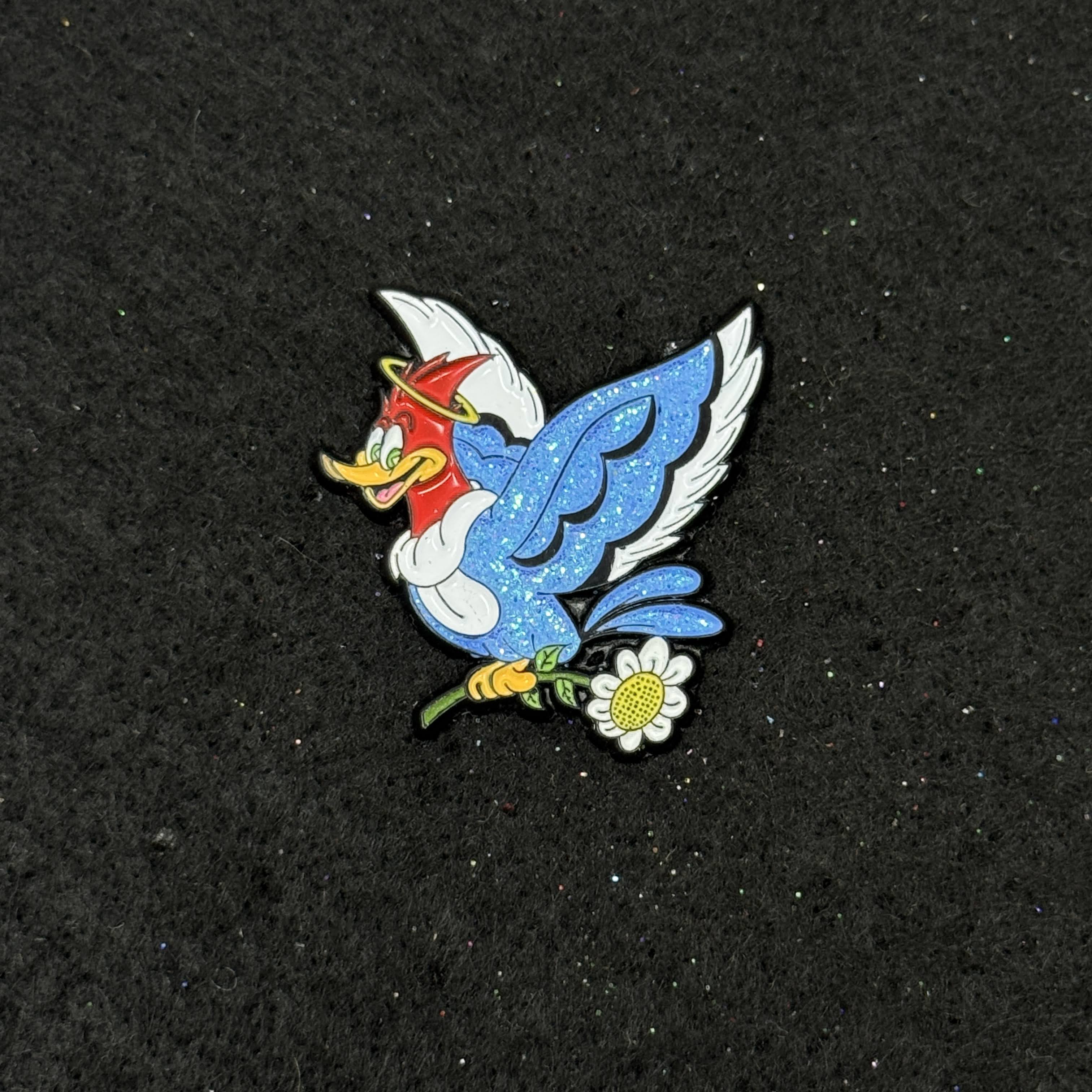 Blue/White/Red Bird Graphic Pin