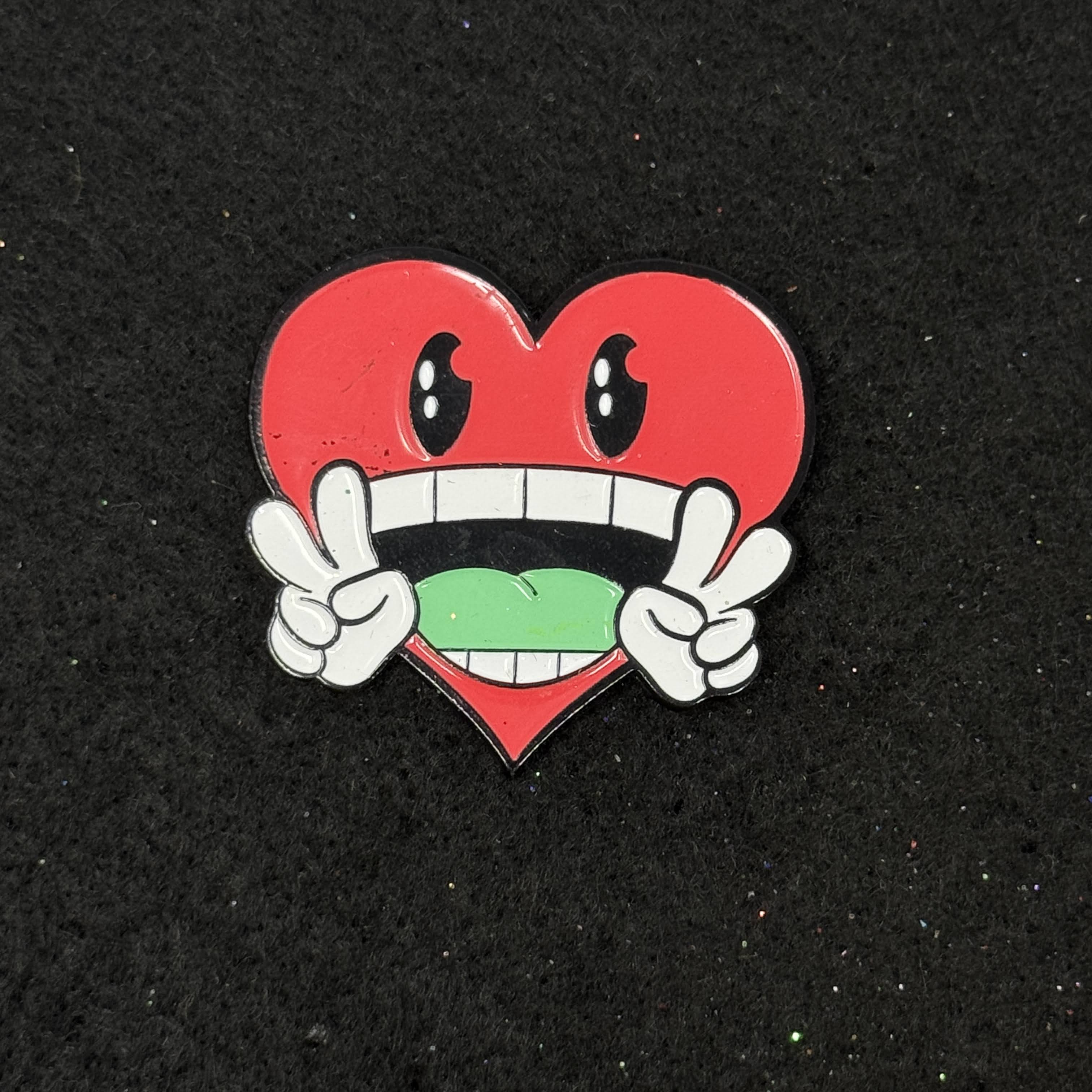 Large Red Heart Peace Sign Graphic Pin