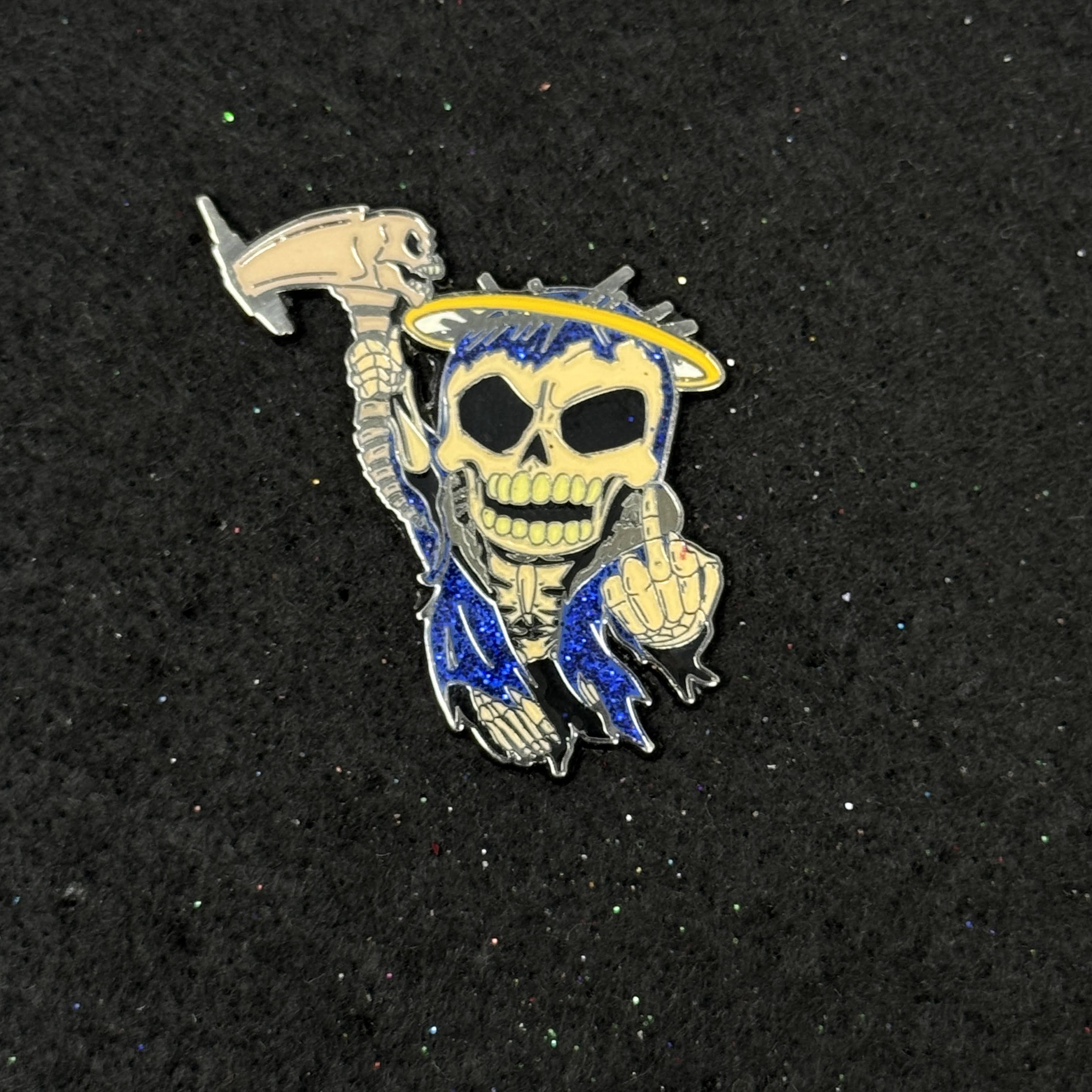 Blue Skeleton F Your Feelings Graphic Pin