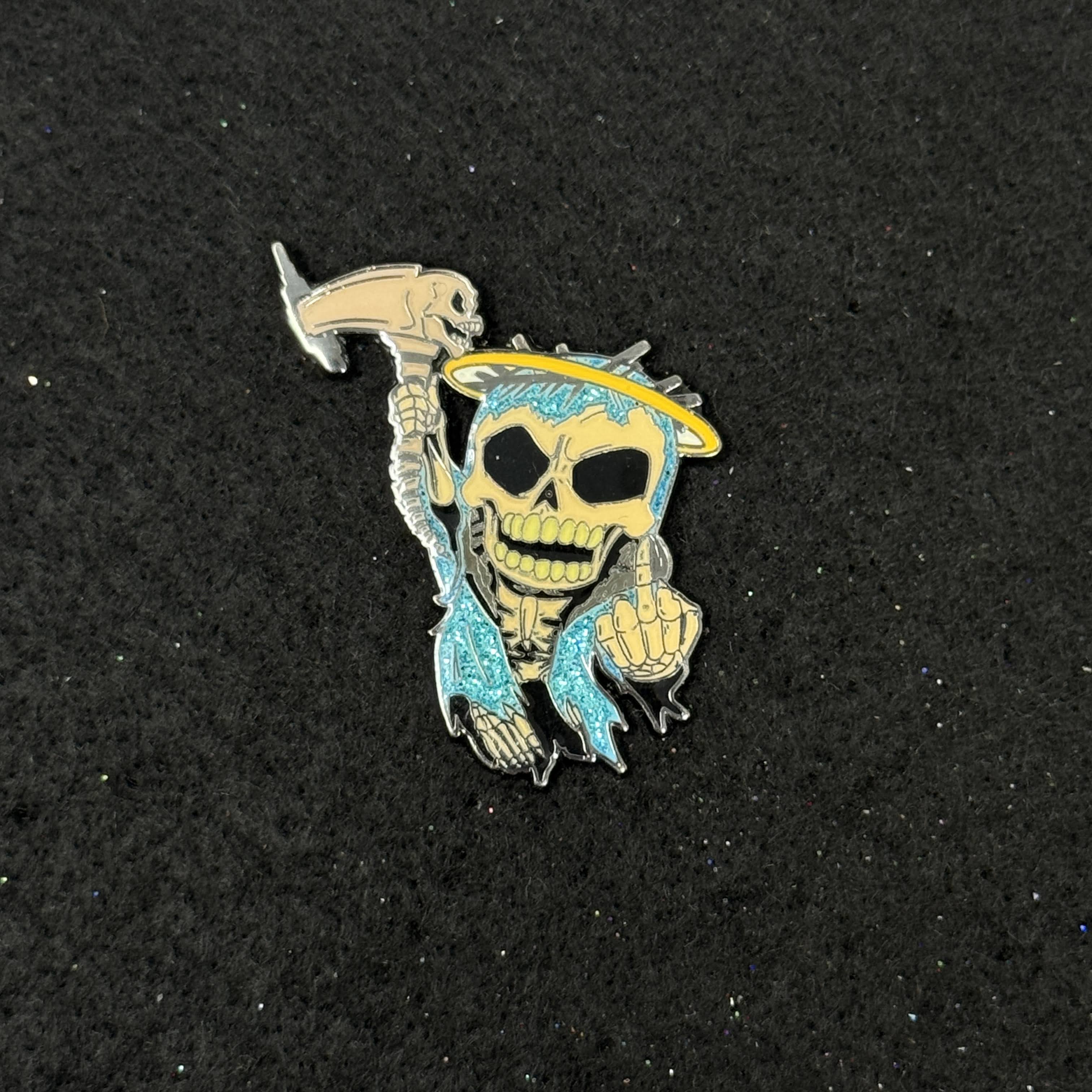 Teal Skeleton F Your Feelings Graphic Pin