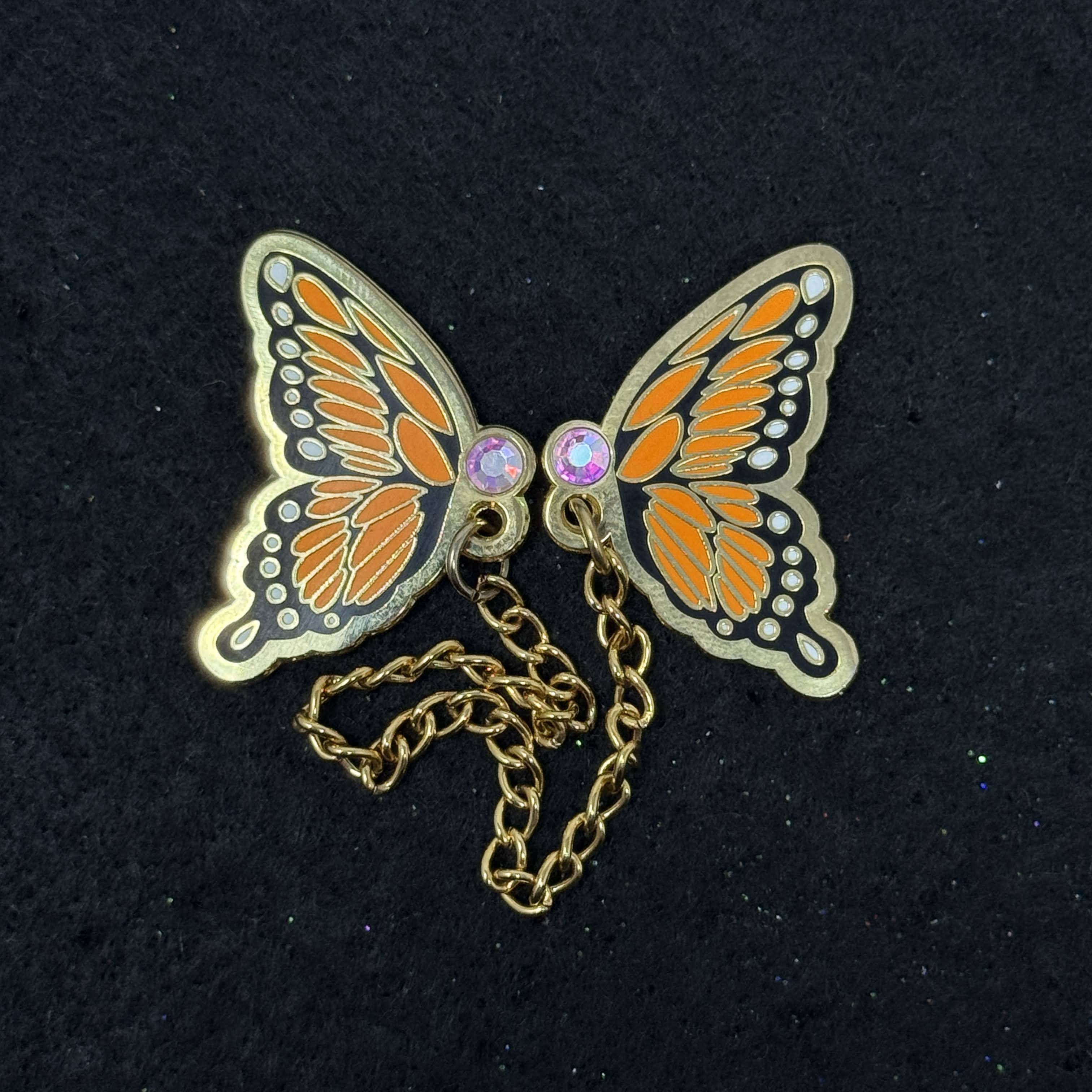 Orange Butterfly Chain Pin