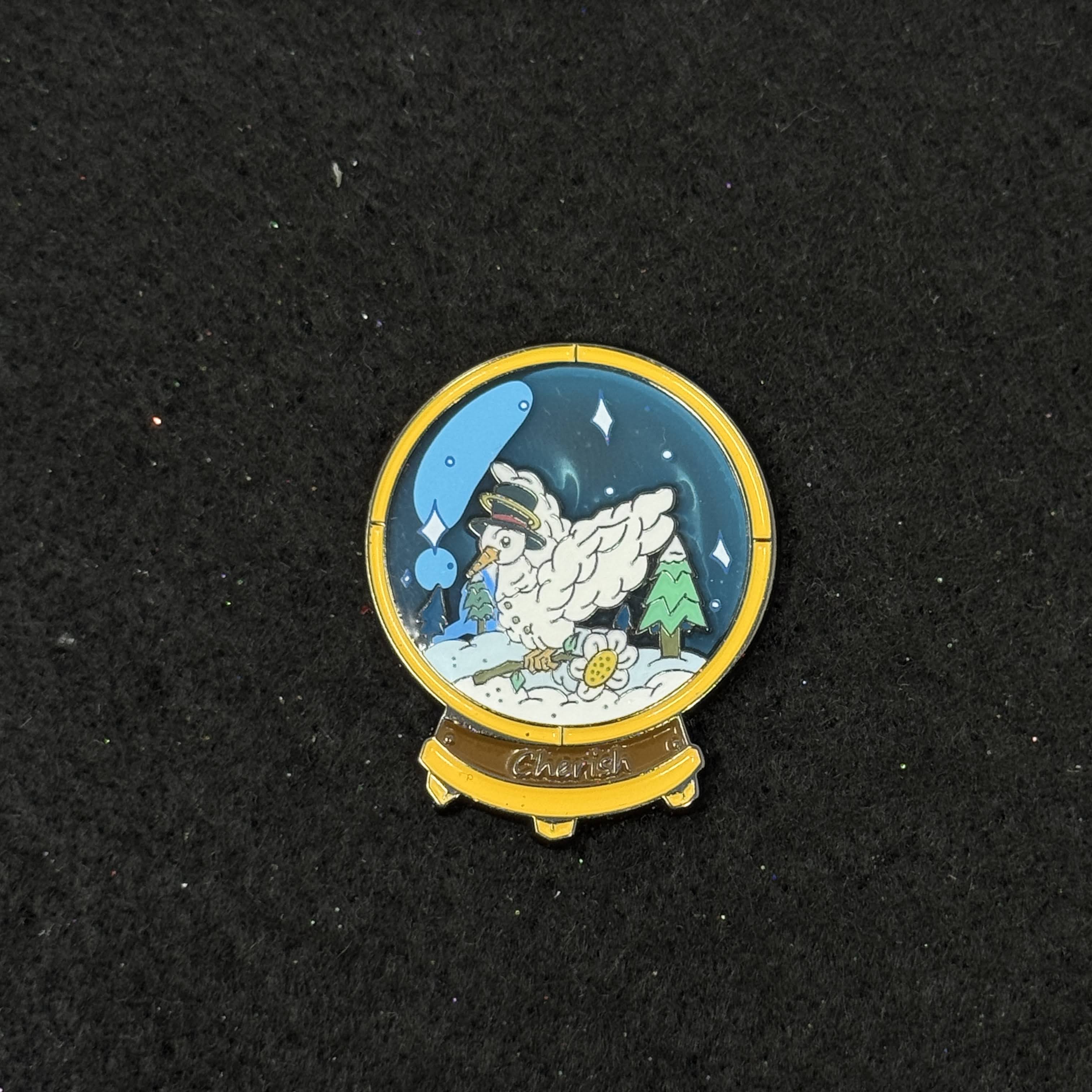 Bird in Snowglobe (Translucent Sky) Graphic Pin