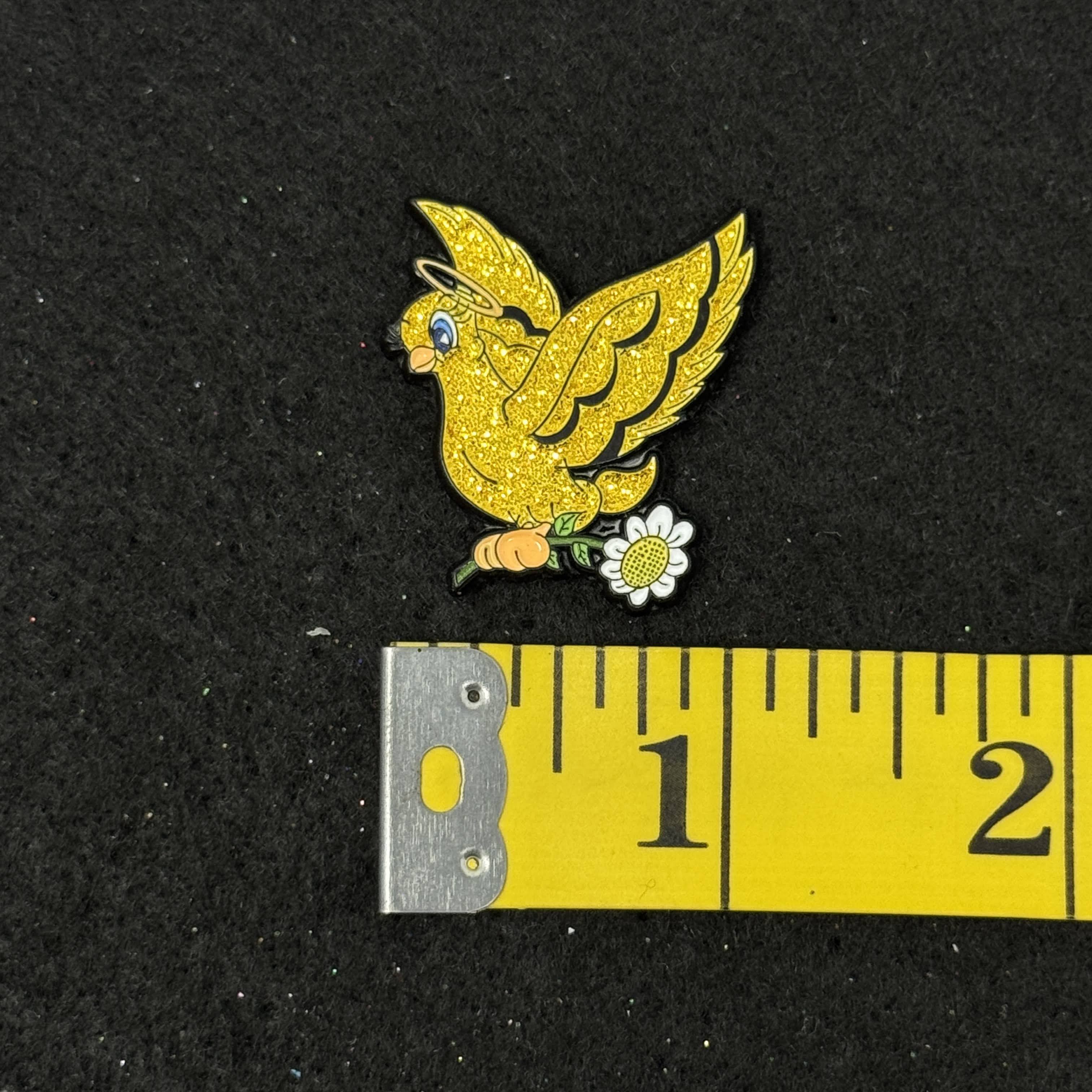 Yellow Bird with Flower Graphic Pin
