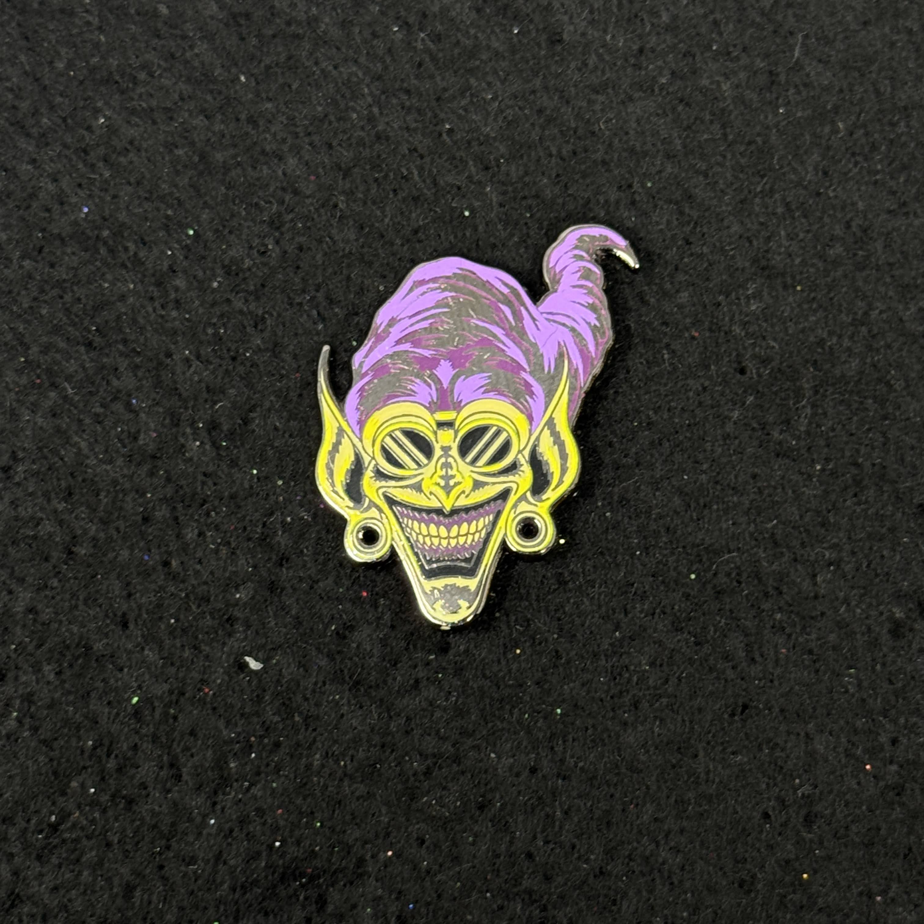 Black Goggles Goblin Graphic Pin