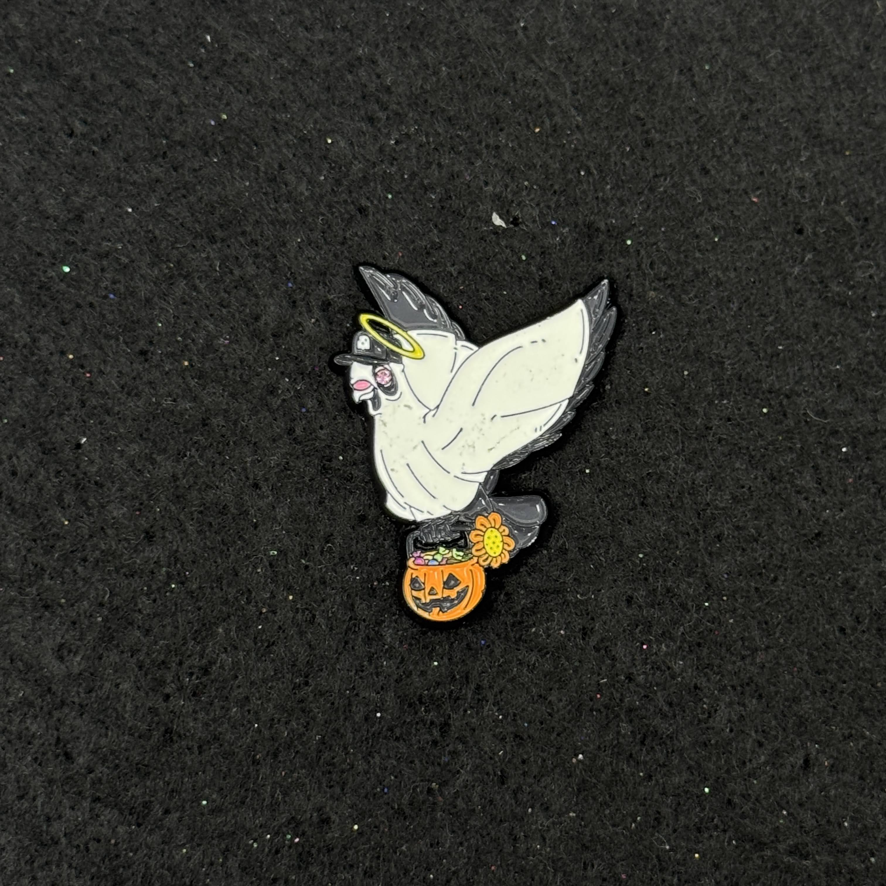 White Bird Halloween Graphic Pin