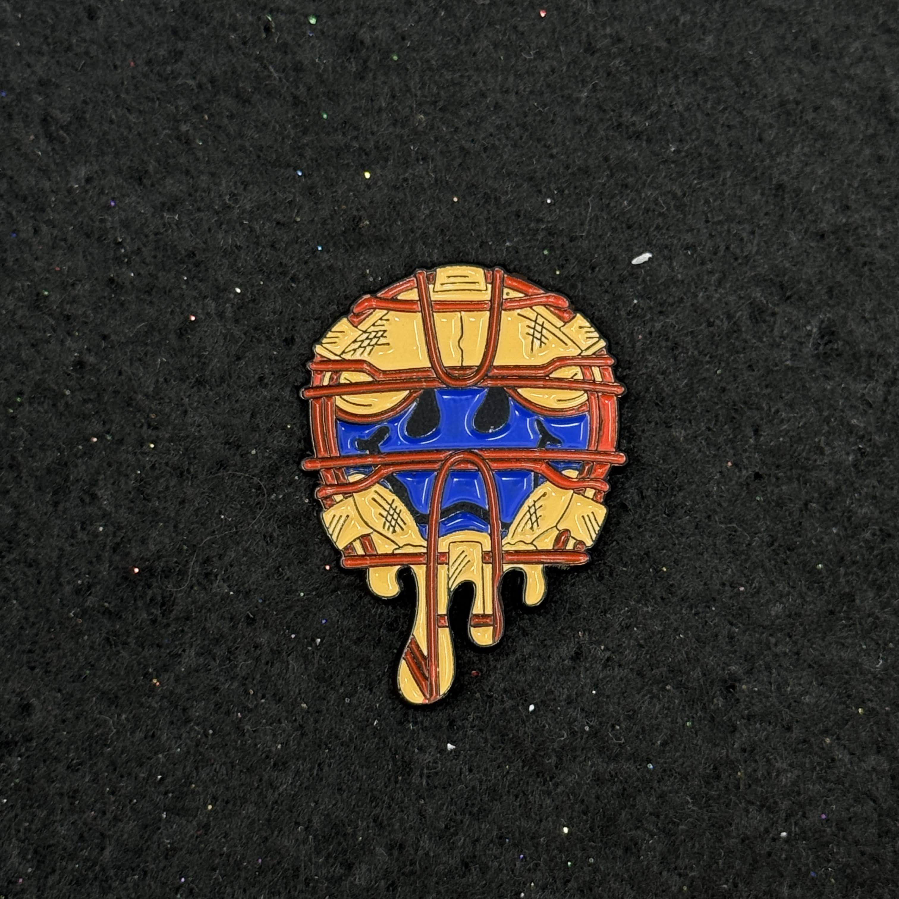 Blue Smiley Maroon Accents Umpire Mask Graphic Pin