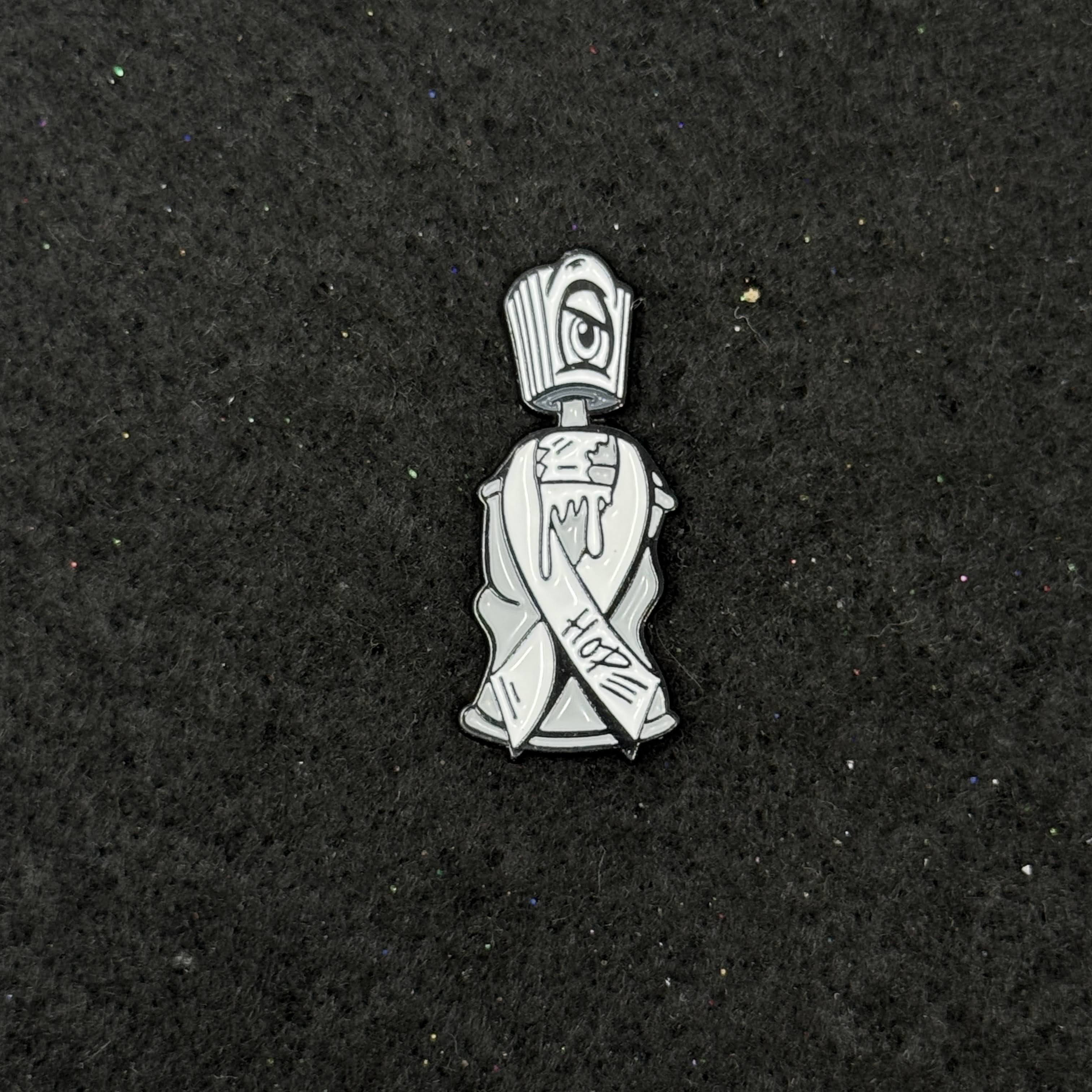 Gray Hope Ribbon Spray Paint Can Graphic Pin