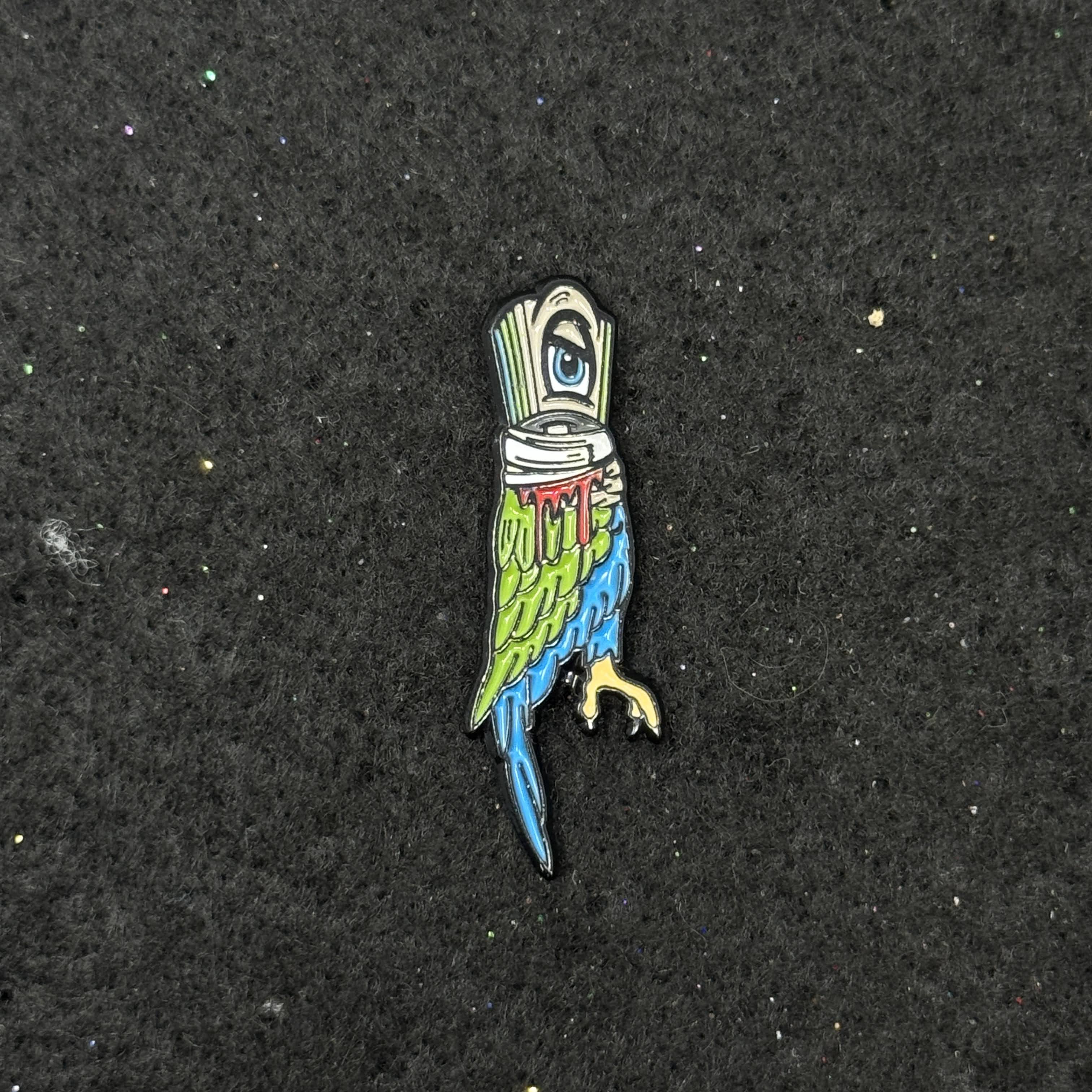 Parrot Spray Paint Can Graphic Pin