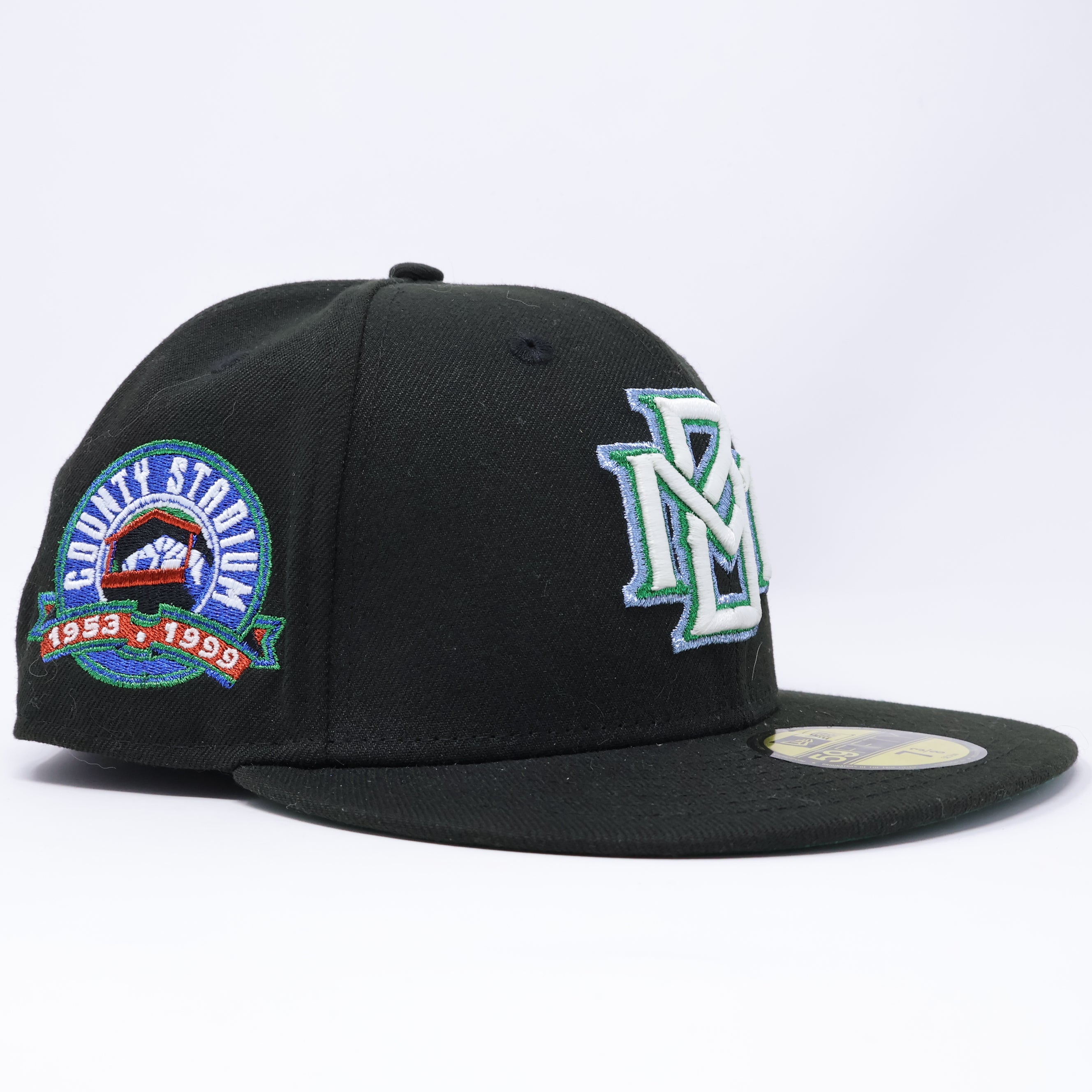 NWT 3/8 Black Milwaukee Brewers County Stadium 59fifty New Era Fitted Hat Cap