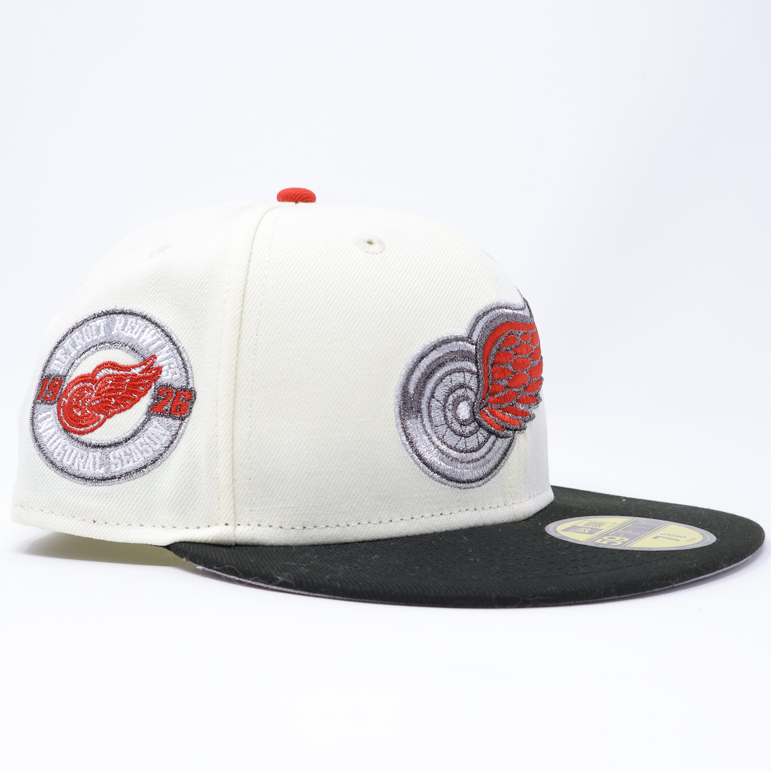 NWT 3/8 Chrome Detroit Red Wings 1926 Patch 59fifty New Era Fitted Hat Cap