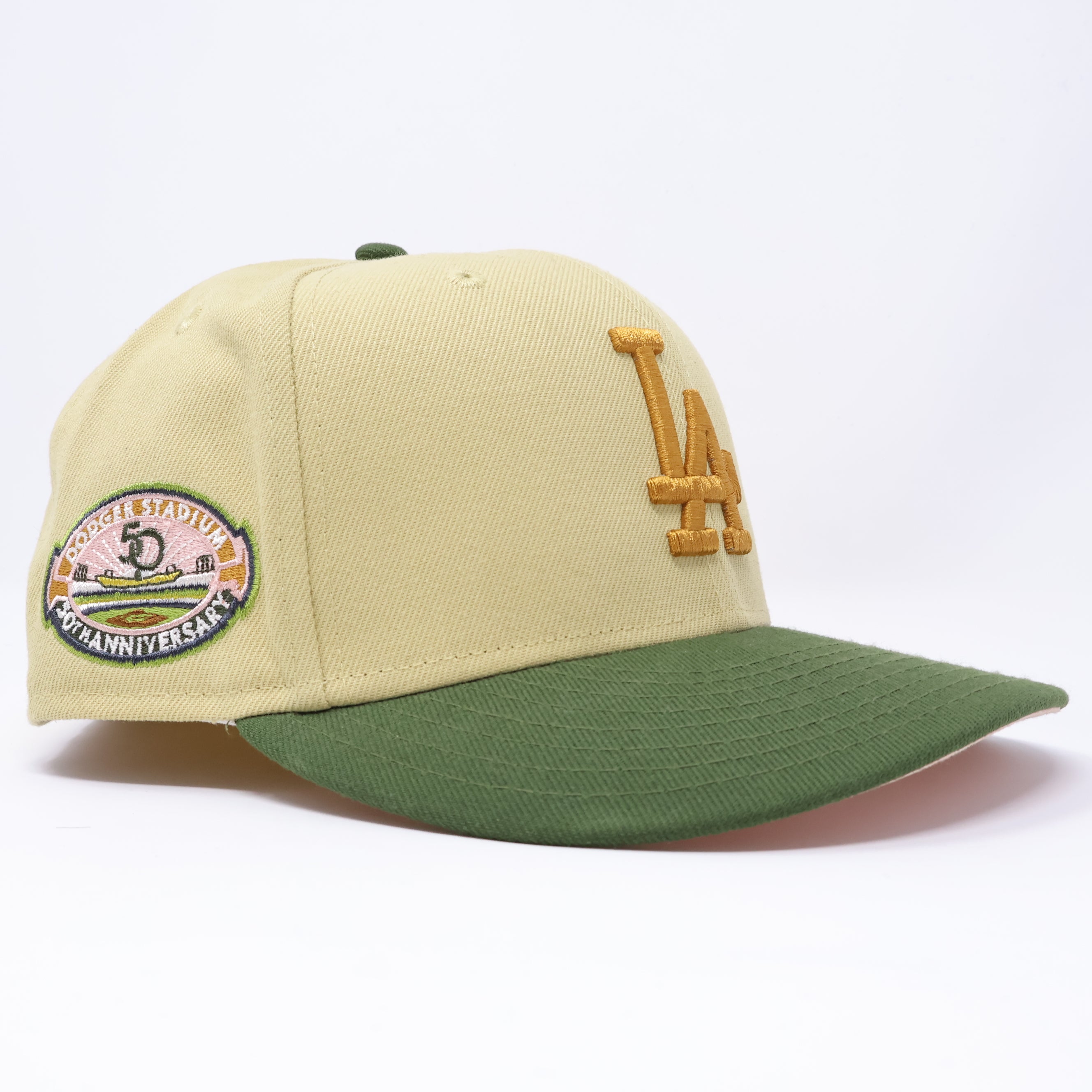 USED 3/8 Khaki Los Angeles Dodgers 50th Anniversary 59fifty New Era Fitted Hat Cap
