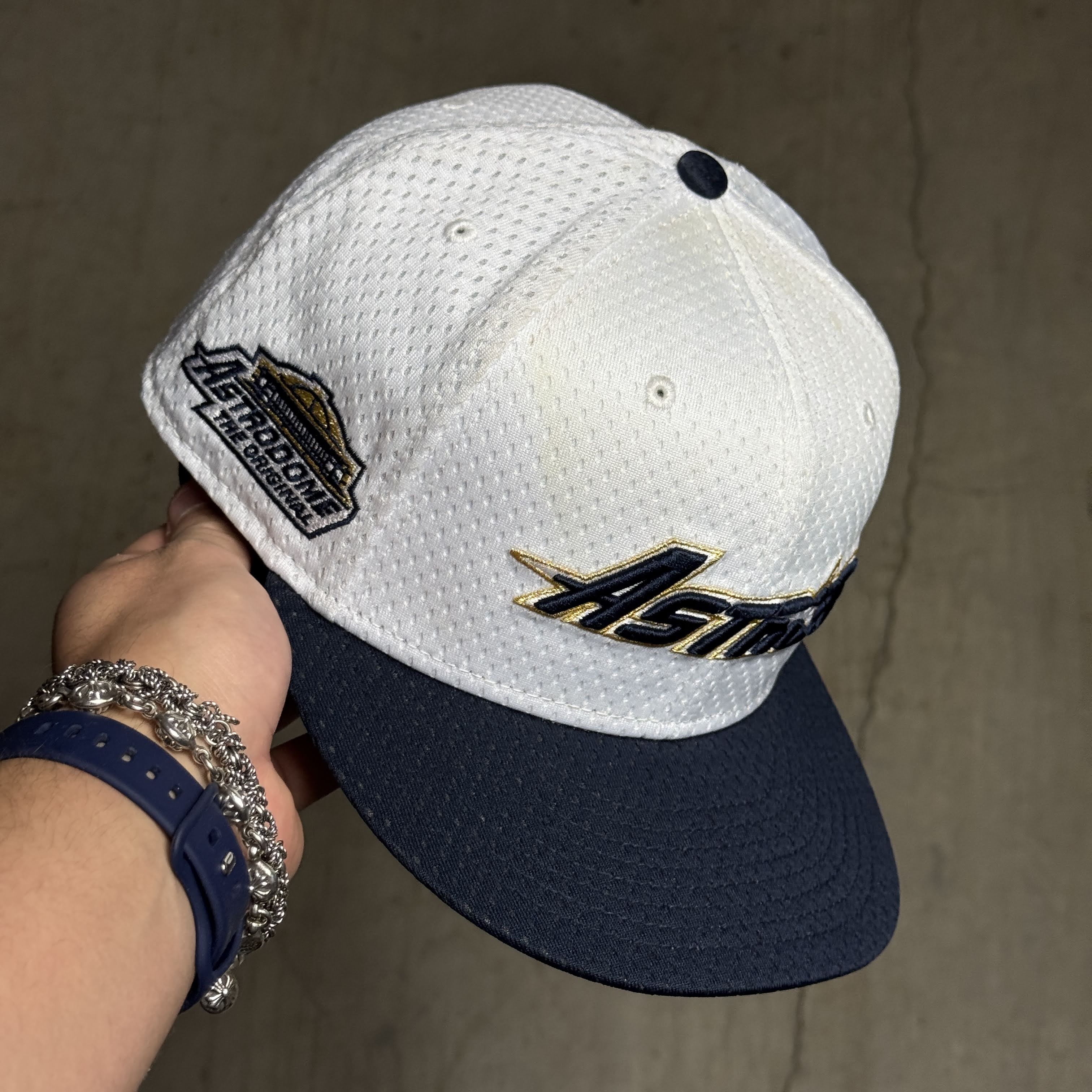 USED 5/8 White Mesh Houston Astros Astrodome 59fifty New Era Fitted Hat Cap