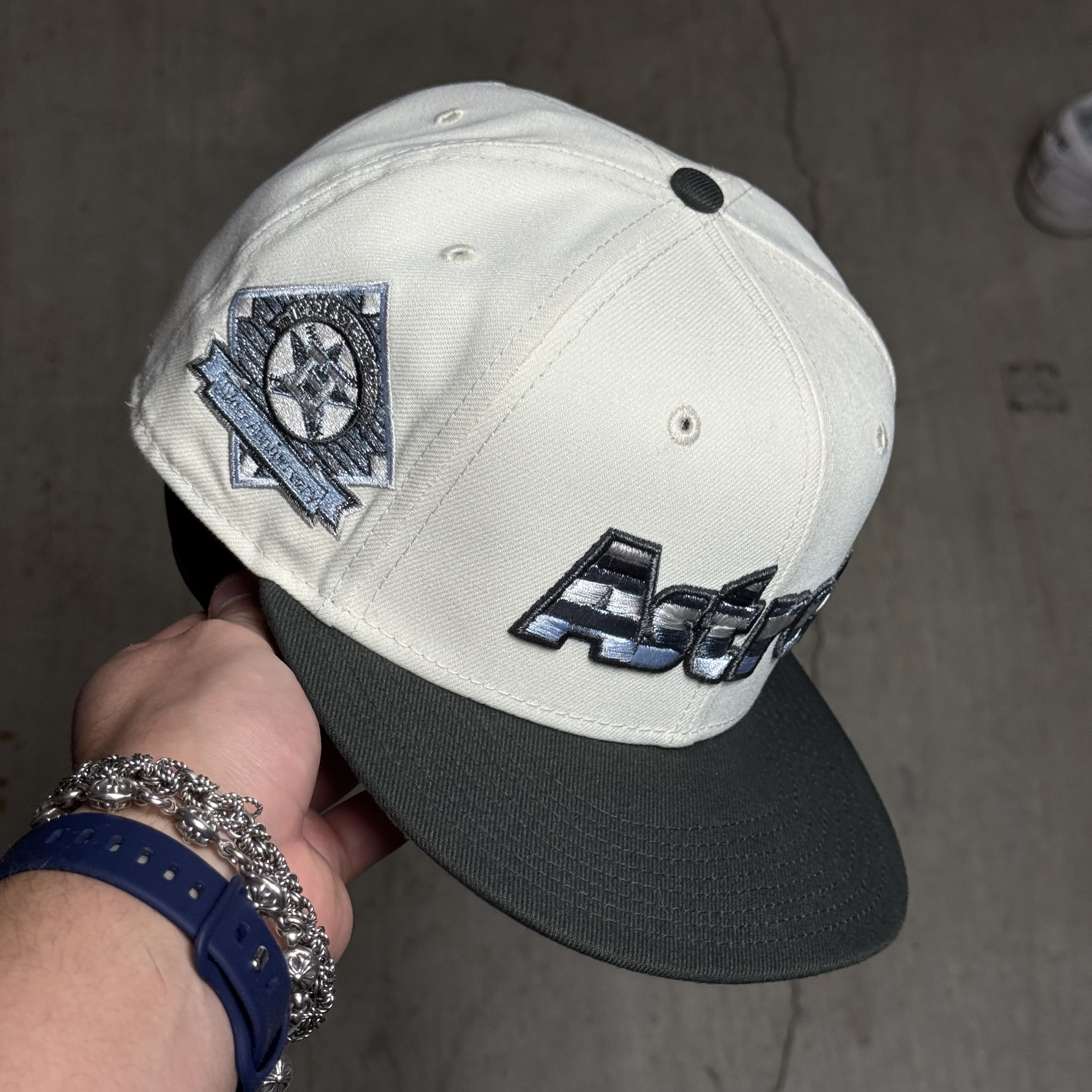 USED 5/8 Chrome Houston Astros Silver Anniversary 59fifty New Era Fitted Hat Cap