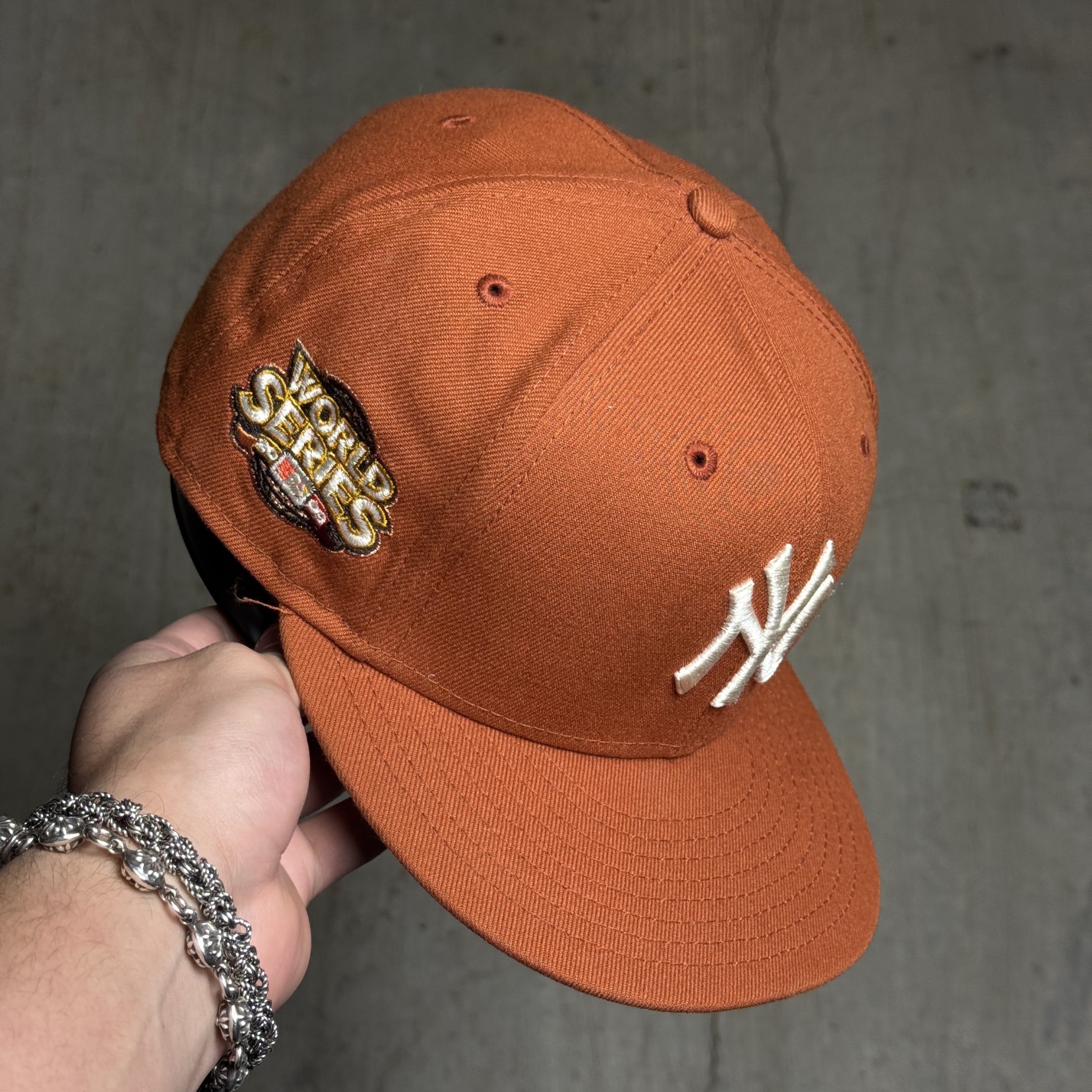 USED 1/2 Orange New York Yankees 2009 World Series 59fifty New Era Fitted Hat Cap