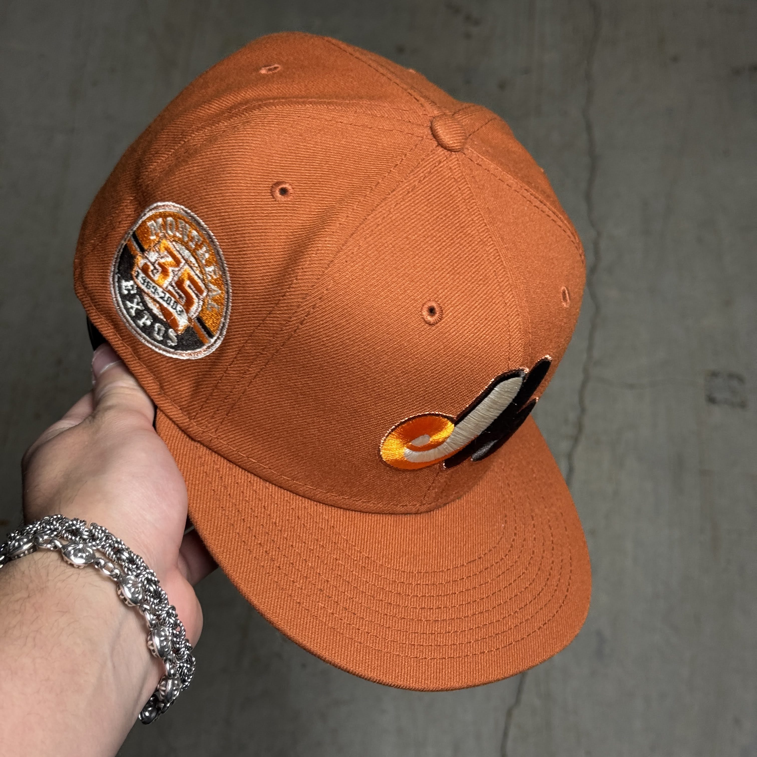 USED 1/2 Orange Montreal Expos 35th Anniversary 59fifty New Era Fitted Hat Cap