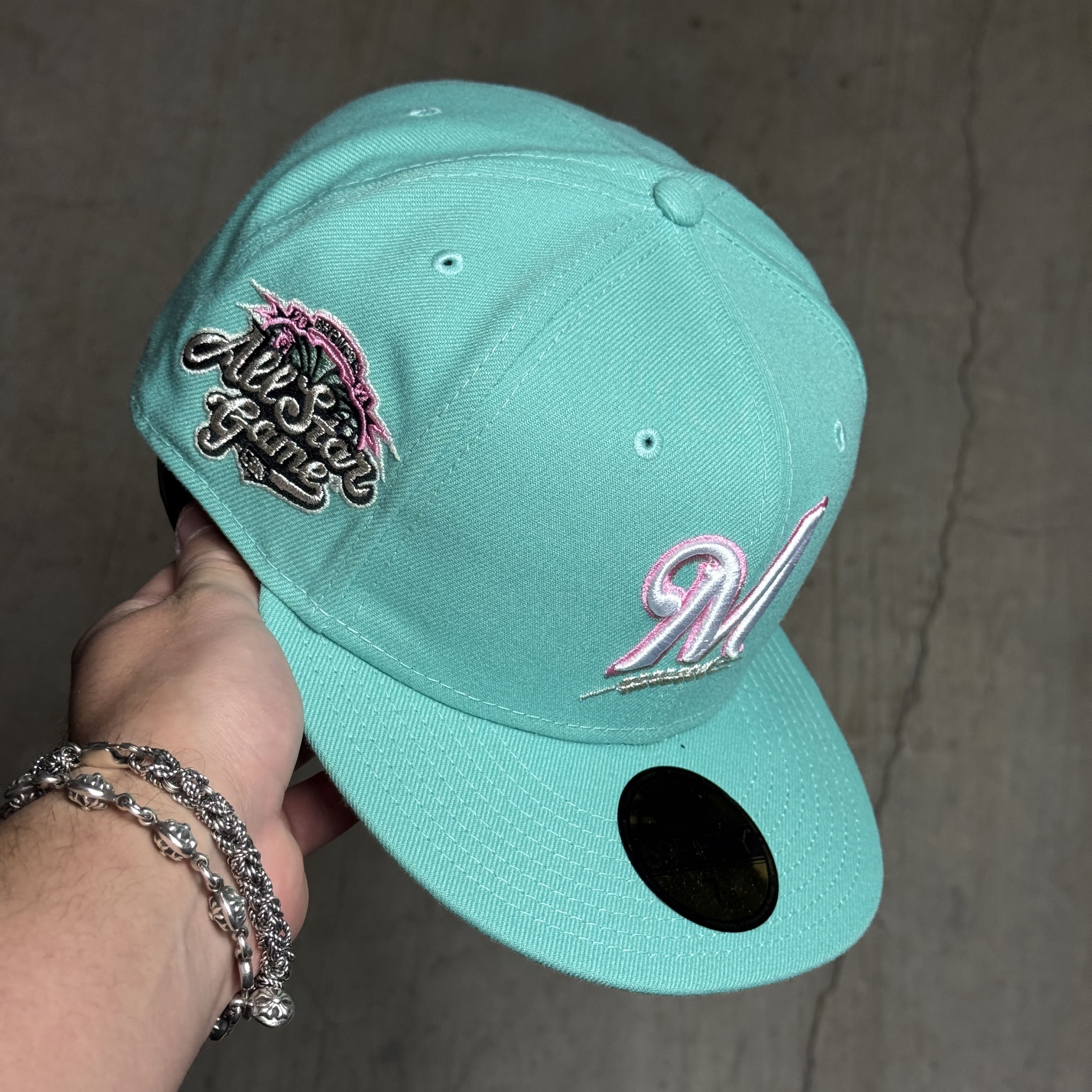 NWT 5/8 Blue Milwaukee Brewers 2002 All Star Game 59fifty New Era Fitted Hat Cap