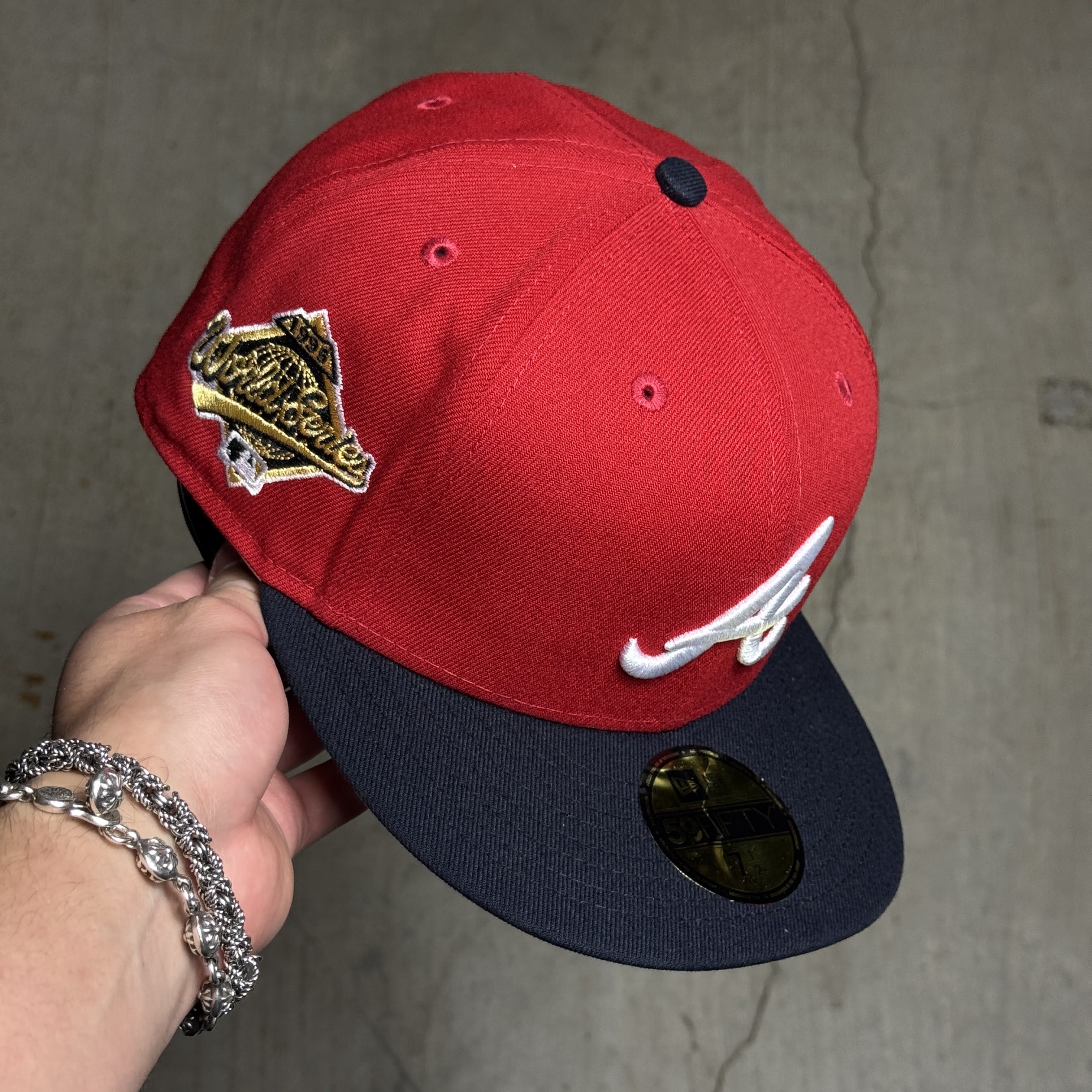 USED 1/2 Red Atlanta Braves 1995 World Series 59fifty New Era Fitted Hat Cap