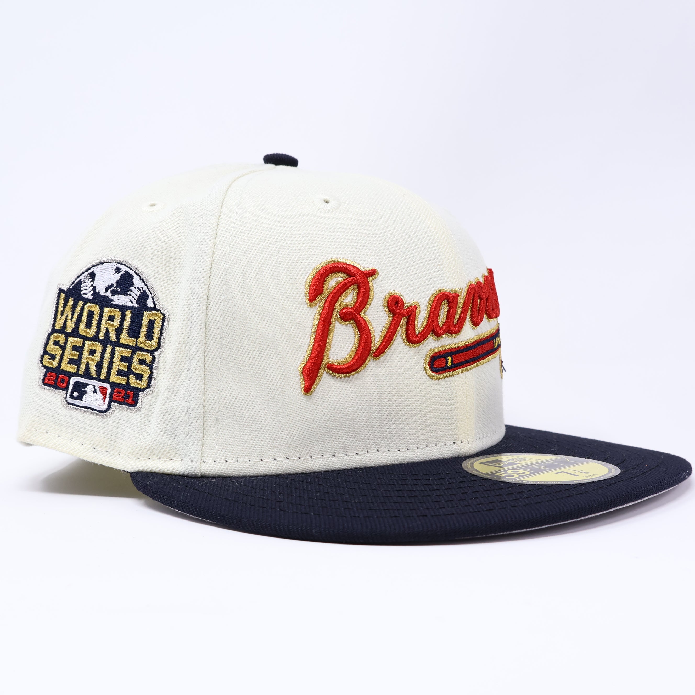 NWT 1/8 Chrome Atlanta Braves 2021 World Series 59fifty New Era Fitted Hat Cap