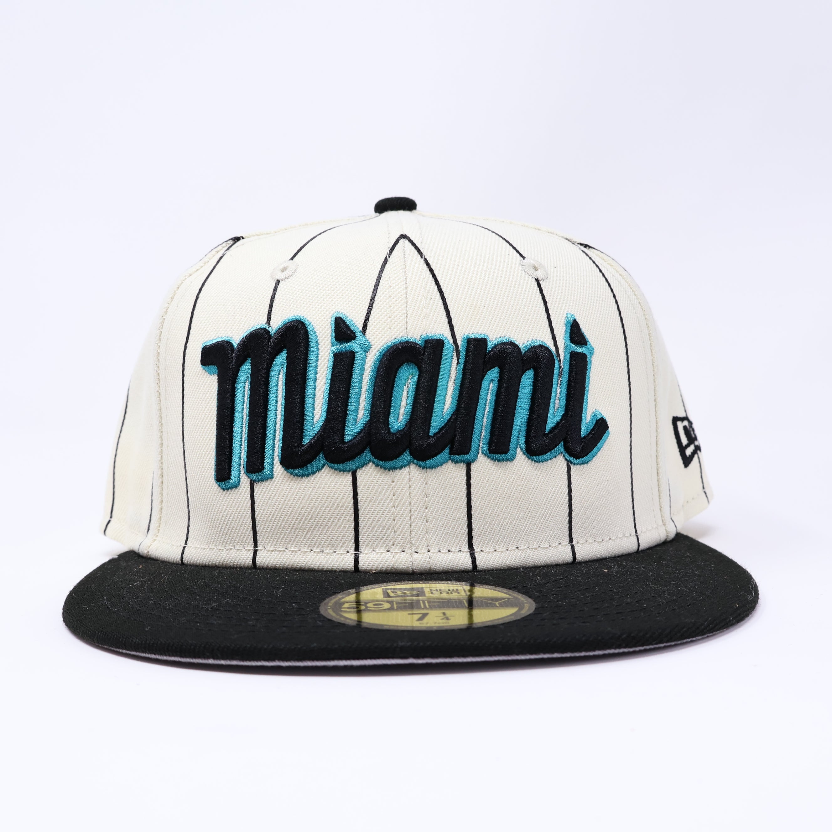 NWT 1/4 Chrome Pinstripe Miami Florida Marlins 59fifty New Era Fitted Hat Cap