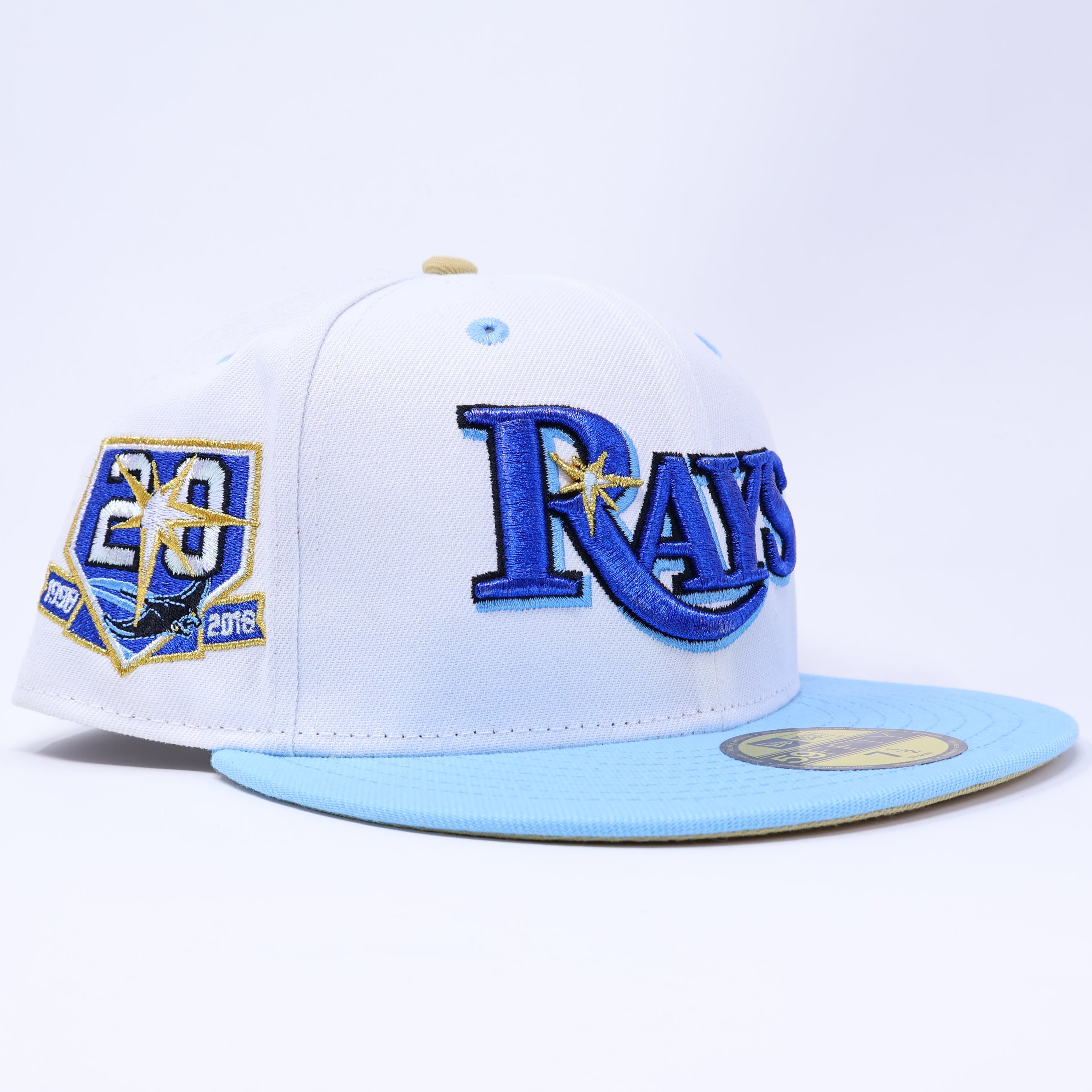 NWT 1/2 White Tampa Bay Rays 20th Anniversary 59fifty New Era Fitted Hat Cap