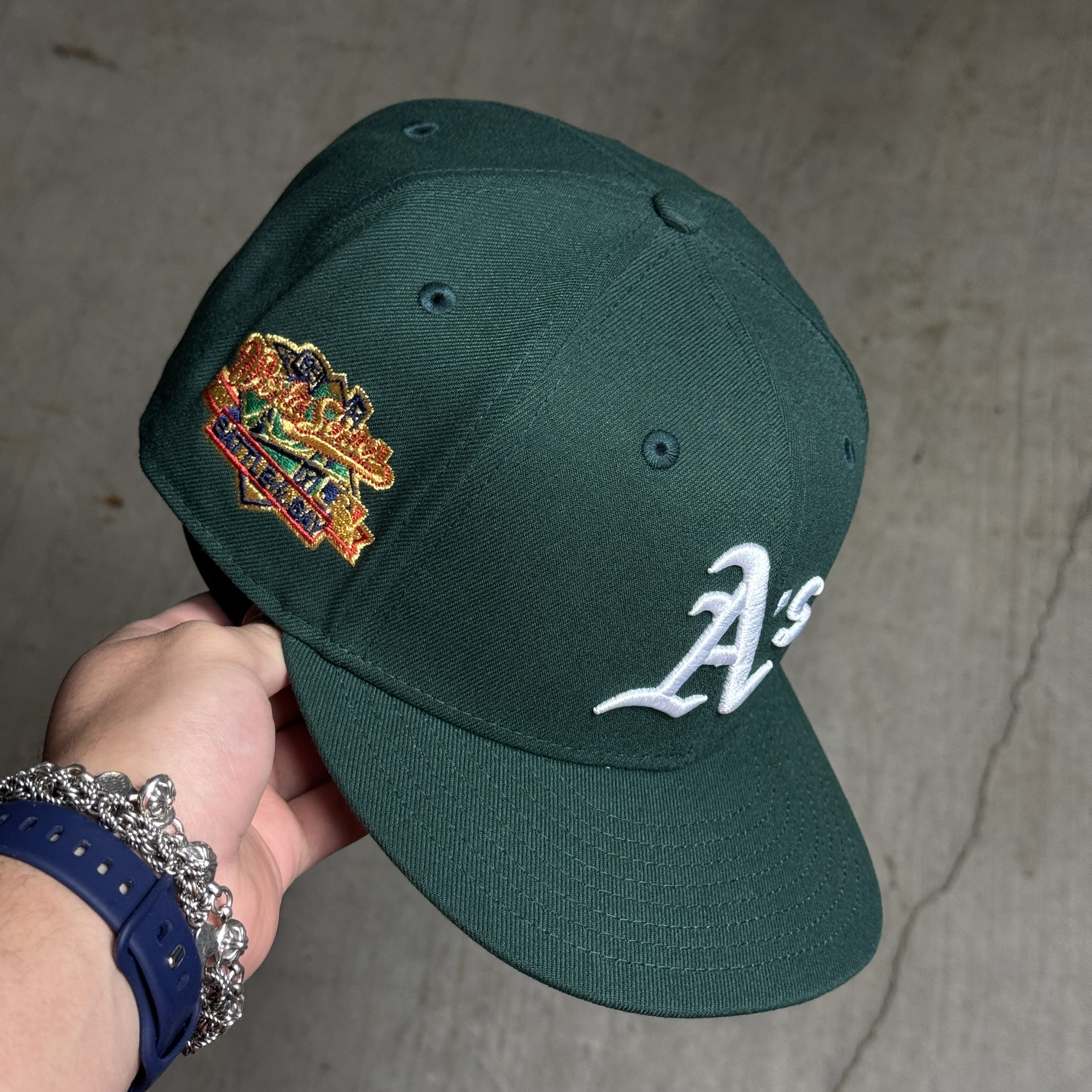 USED 3/4 Green Oakland Athletics 1989 World Series 59fifty New Era Fitted Hat Cap