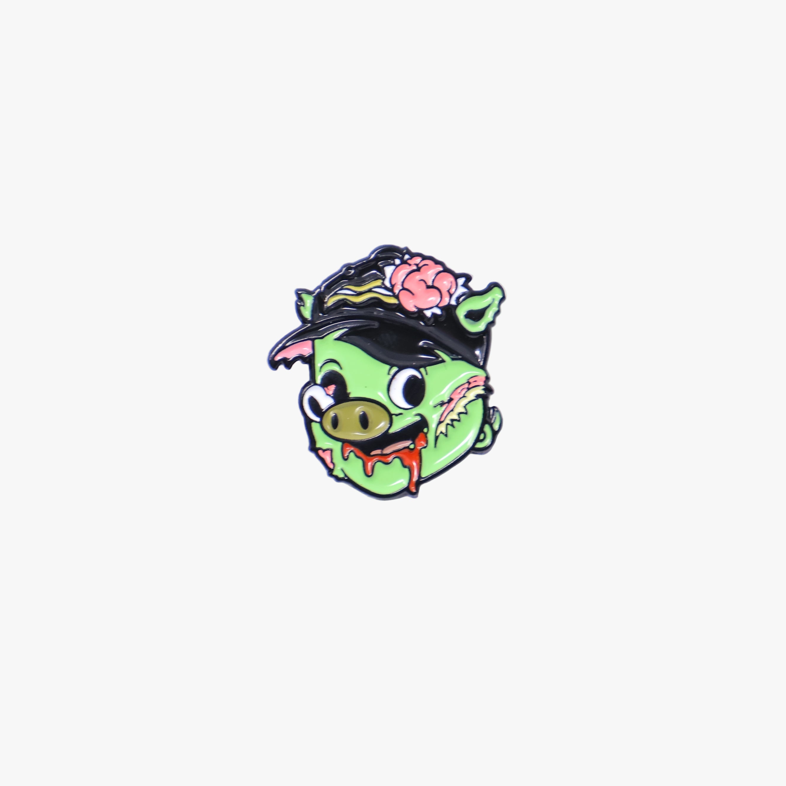 Green Zombie Pig Graphic Pin