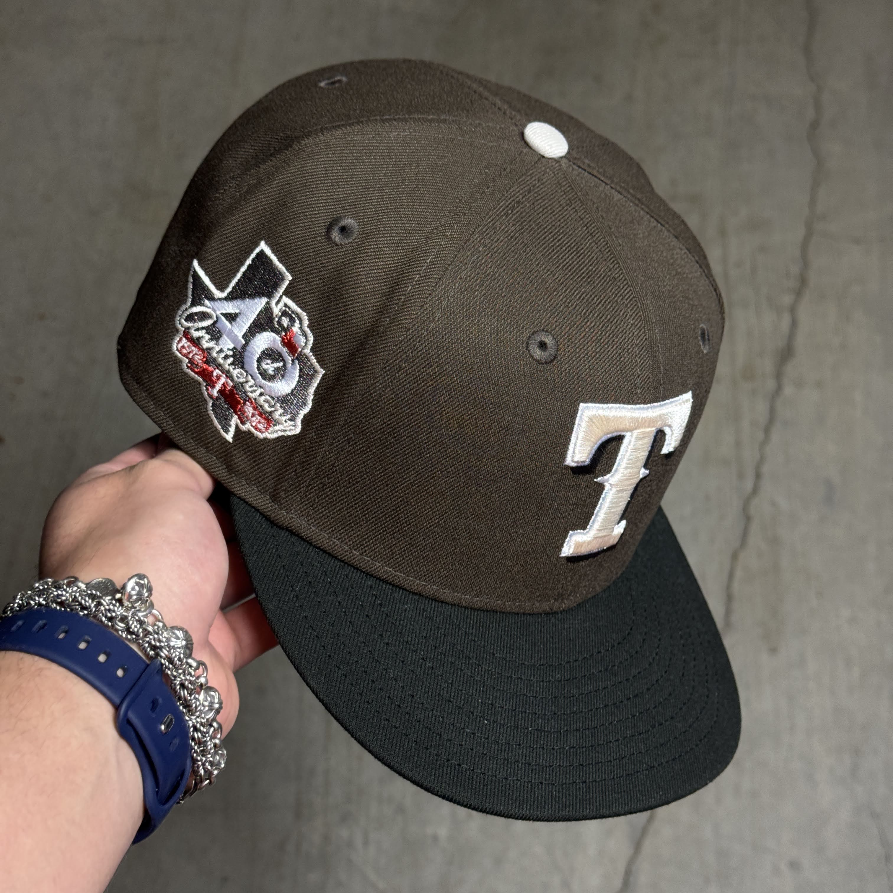 USED 3/4 Brown Dallas Texas Rangers 40th Anniversary 59fifty New Era Fitted Hat Cap