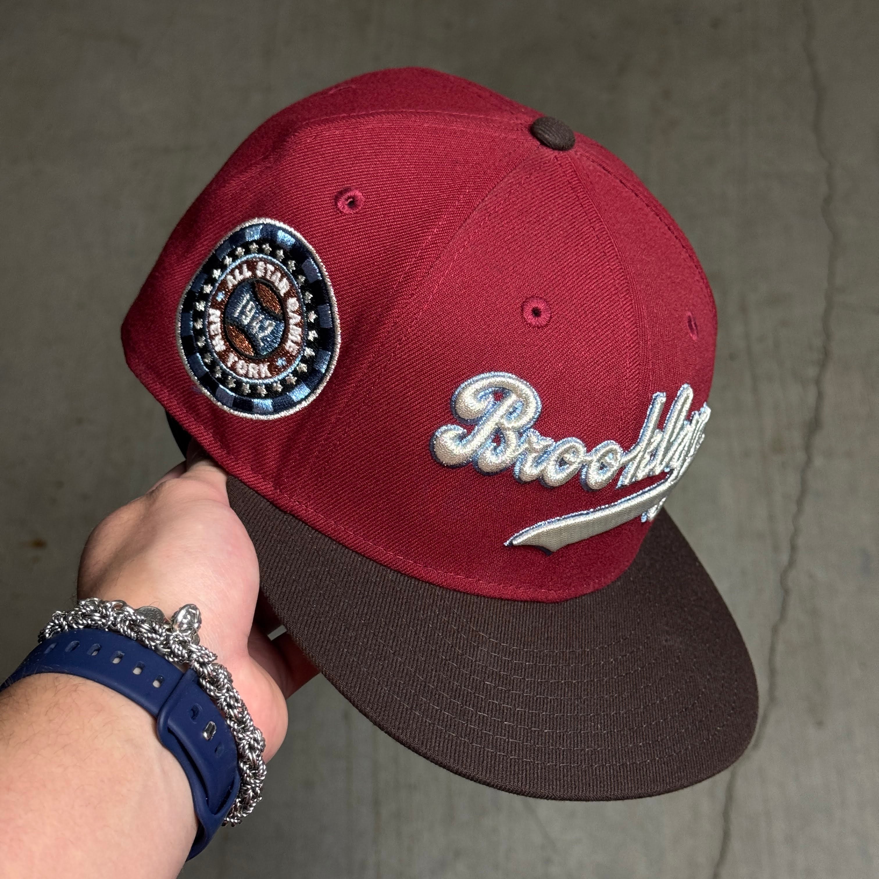 USED 3/4 Maroon Brooklyn Dodgers 1942 All Star Game 59fifty New Era Fitted Hat Cap
