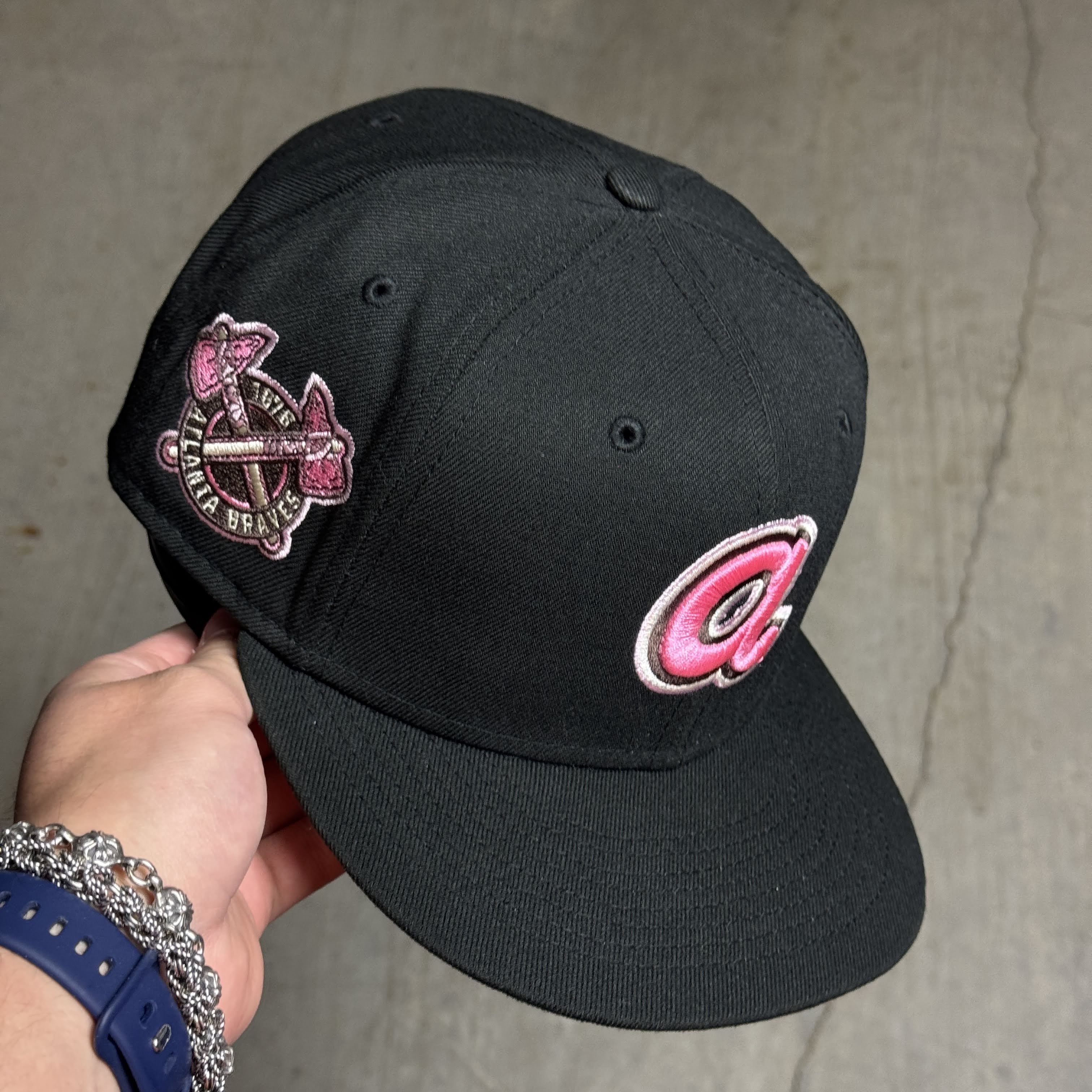 USED 5/8 Black Atlanta Braves 1876 Jersey Patch 59fifty New Era Fitted Hat Cap