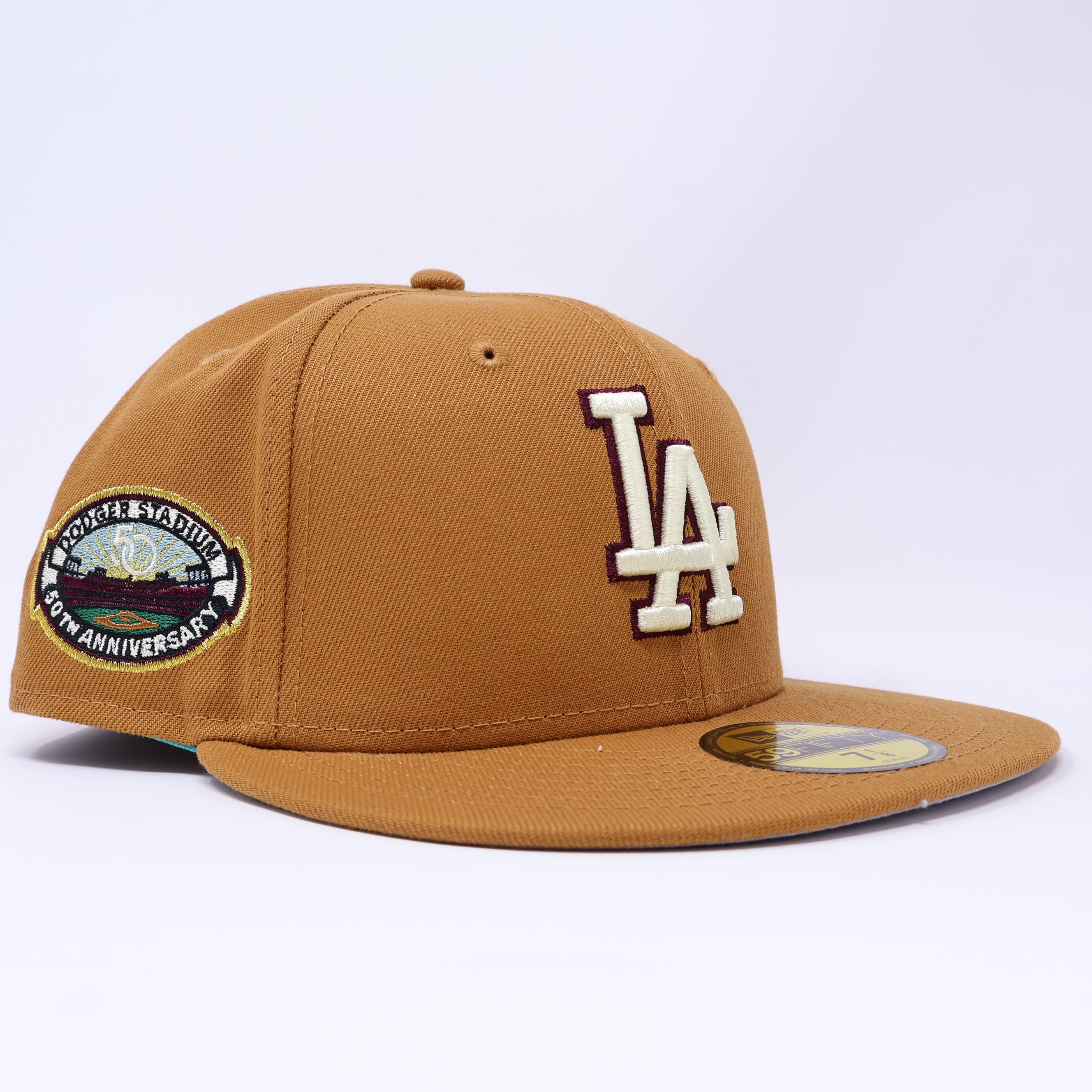 NWT 7 1/8 Brown Los Angeles Dodgers 50th Anniversary 59fifty New Era Fitted Hat Cap