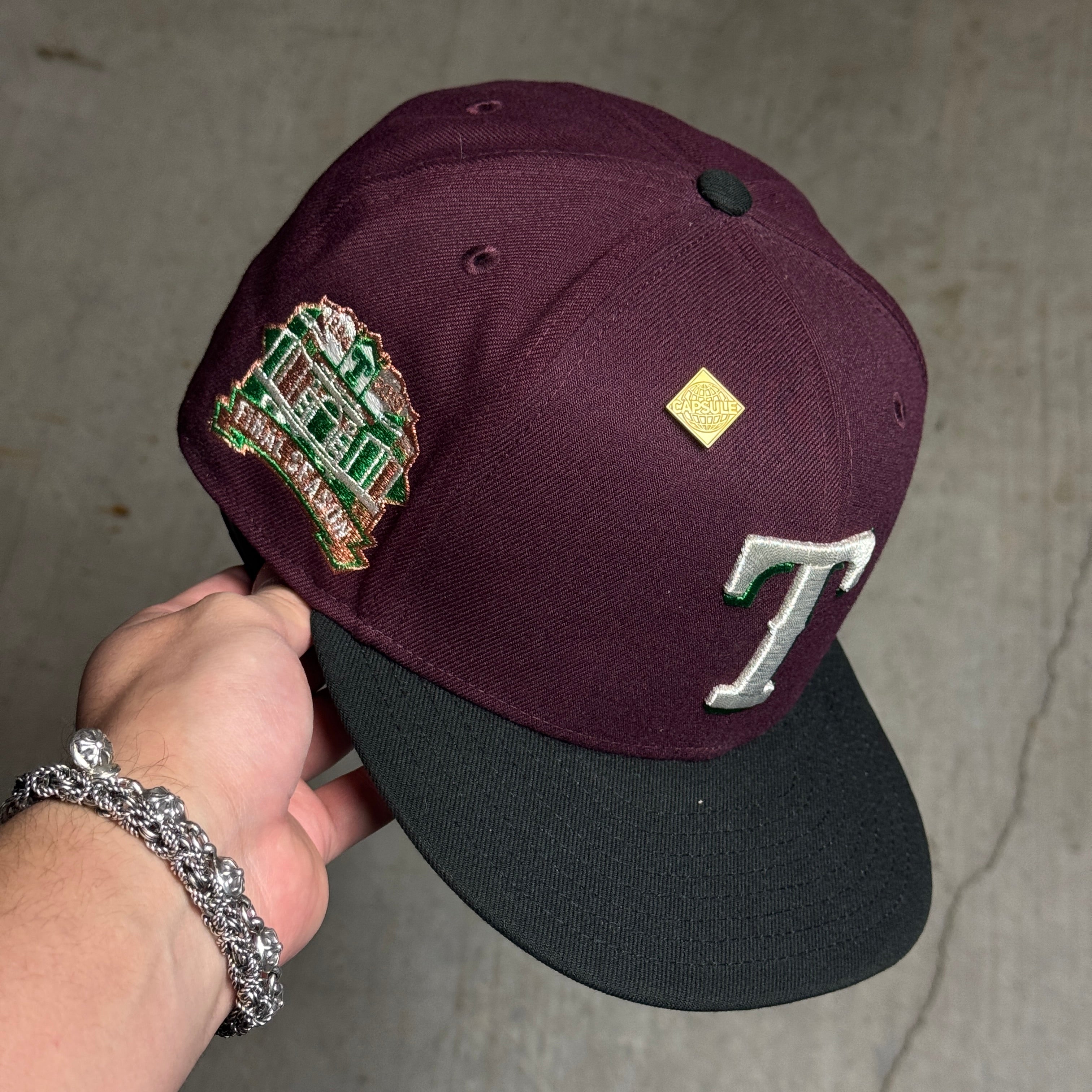 USED 5/8 Maroon Dallas Texas Rangers Final Season 59fifty New Era Fitted Hat Cap