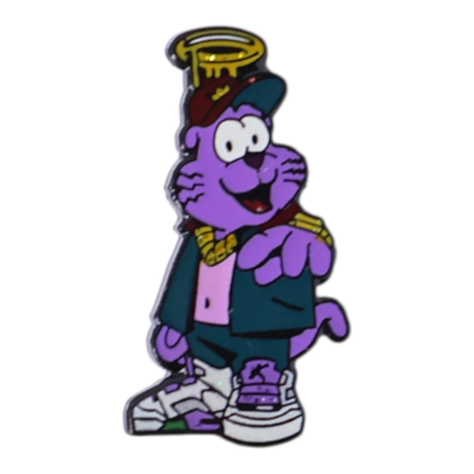 Purple Cool Cat with Halo Graphic Pin