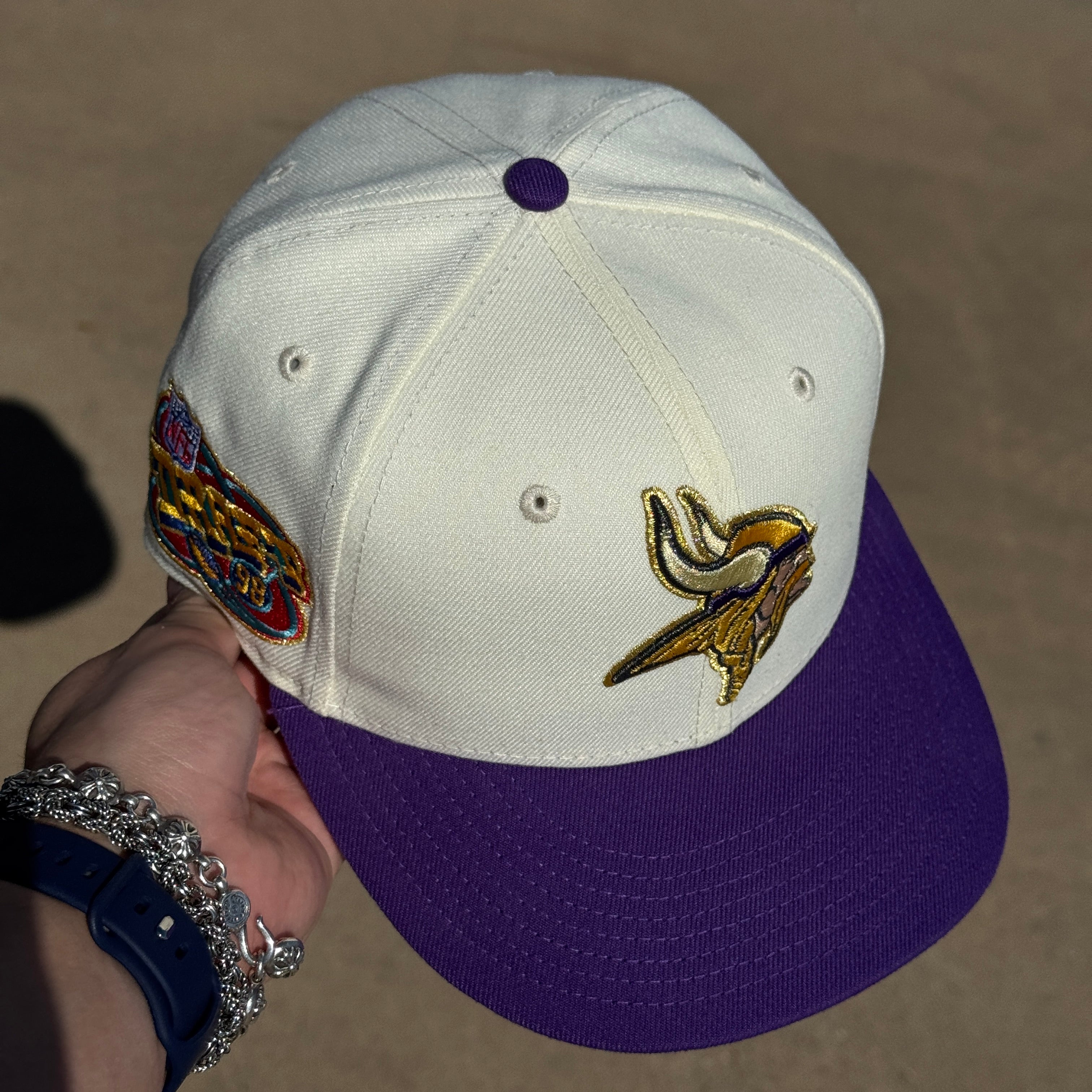 USED 1/8 Chrome Minnesota Vikings Probowl NFL 59fifty New Era Fitted Hat Cap