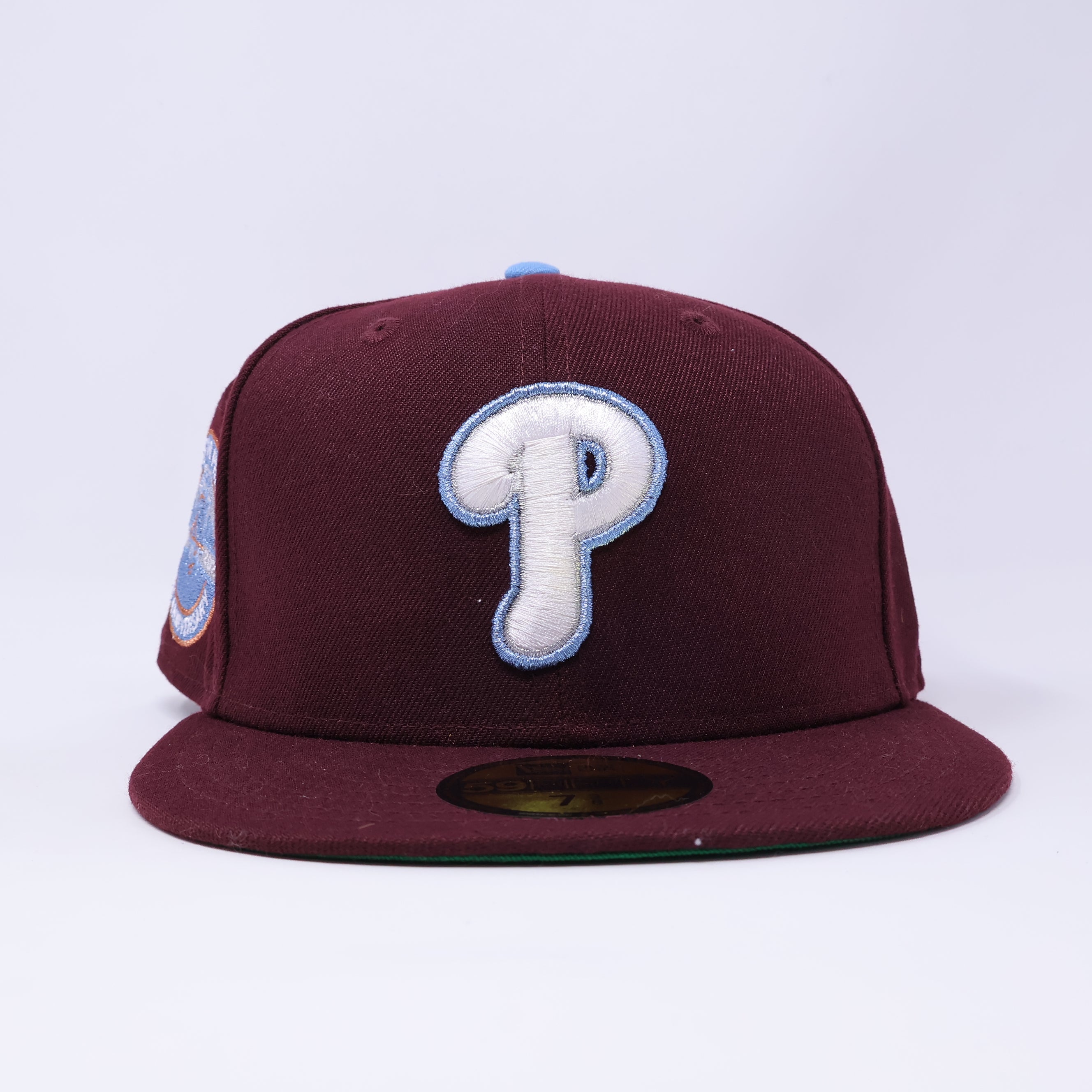 NWT 3/8 Maroon Philadelphia Phillies Home of the Phillies 20th Anniversary 59fifty New Era Fitted Hat Cap