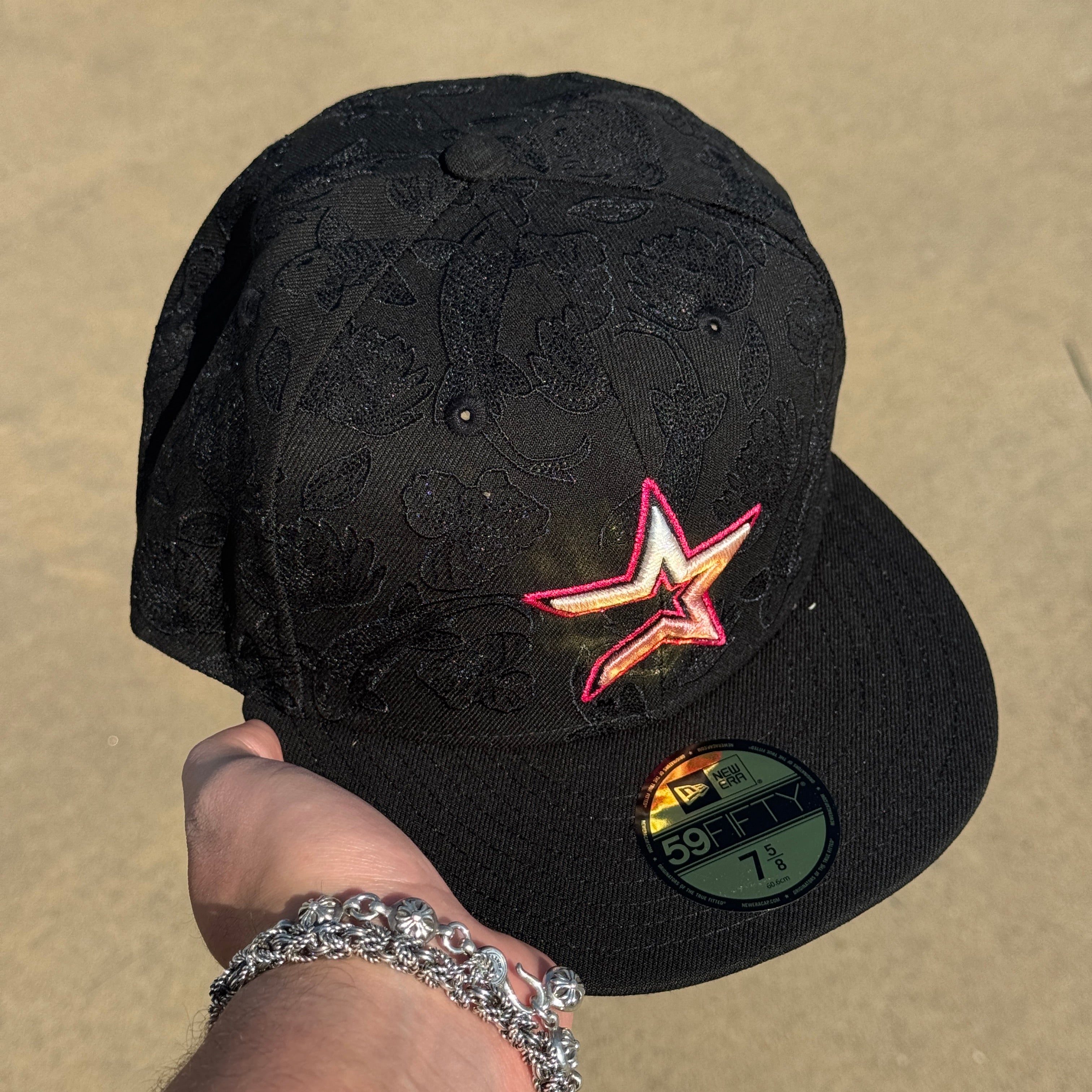 NWT 5/8 Black Houston Astros Koi Pattern 59fifty New Era Fitted Hat Cap